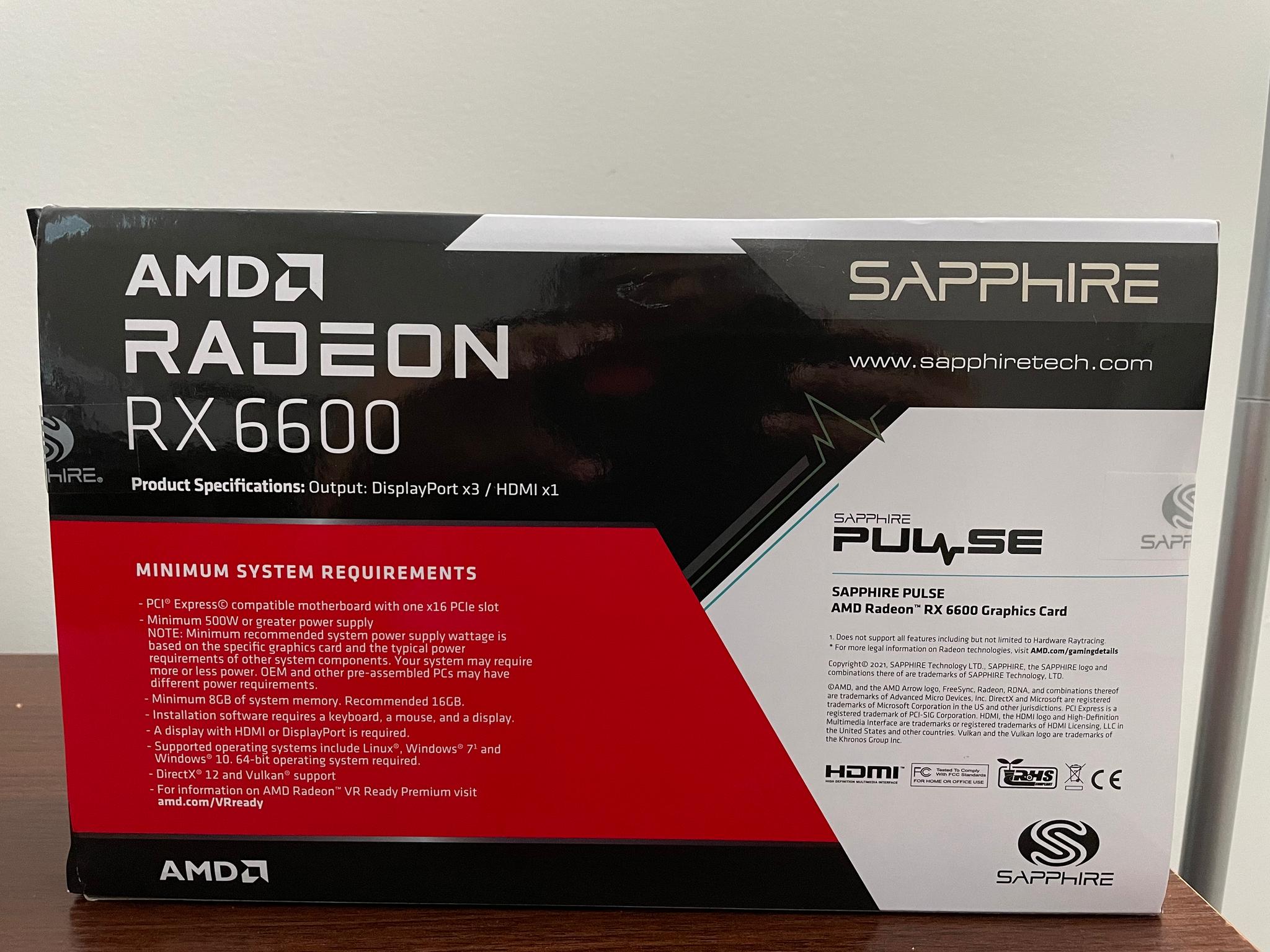LIKE NEW : Sapphire Pulse Radeon RX 6600 8 GB GDDR6 Video card 