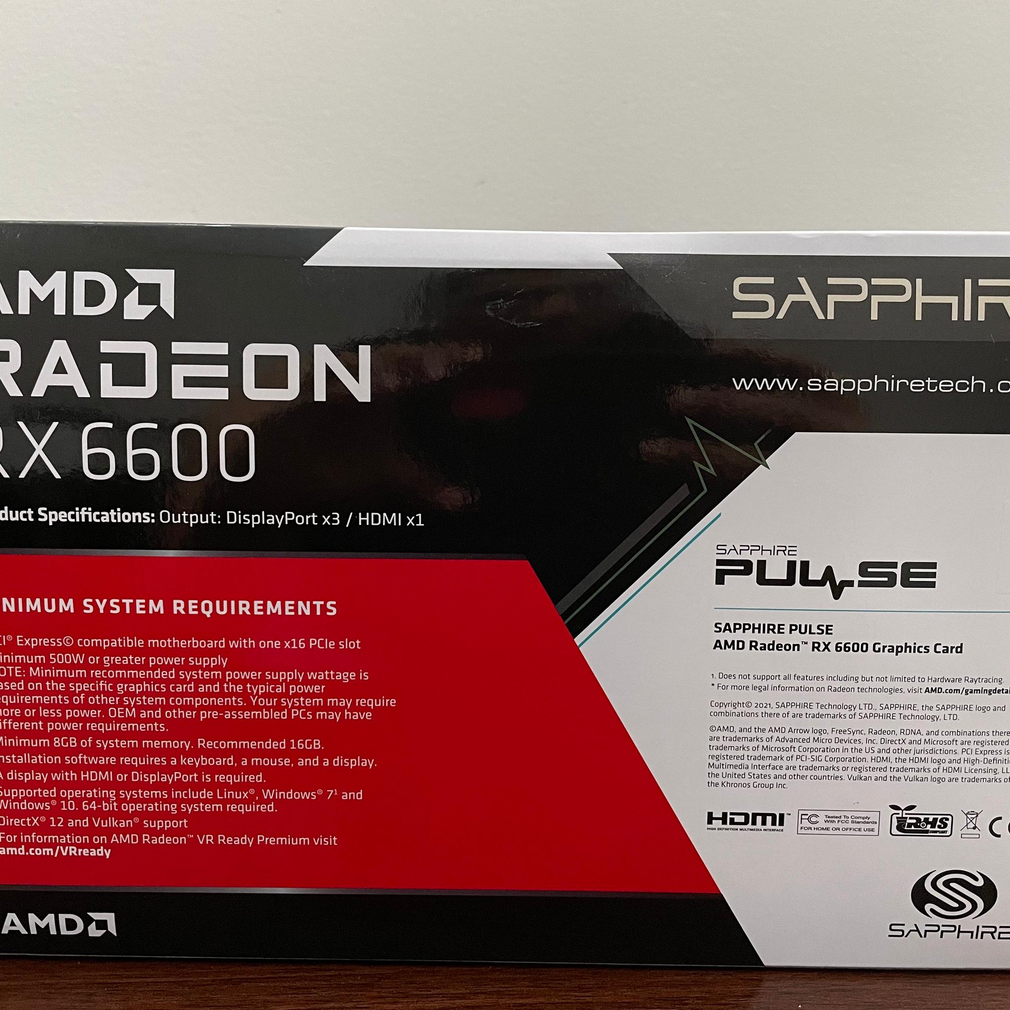 LIKE NEW : Sapphire Pulse Radeon RX 6600 8 GB GDDR6 Video card 