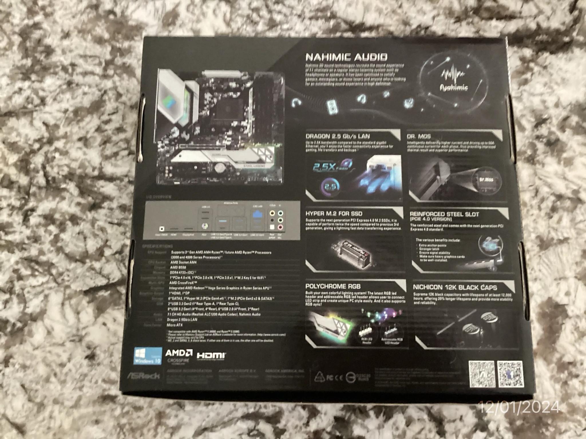 ASRock B550M Steel Legend AM4 Micro ATX Motherboard -- Open Box -- Never Used