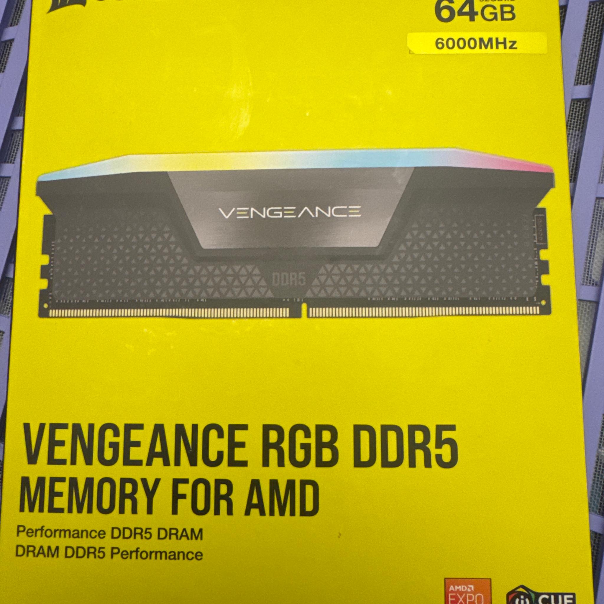 Corsair Vengeance DDR5 64GB 2x32gb kit RGB 6000mhz CL30 Cool Grey, Open Box-New AMD Expo