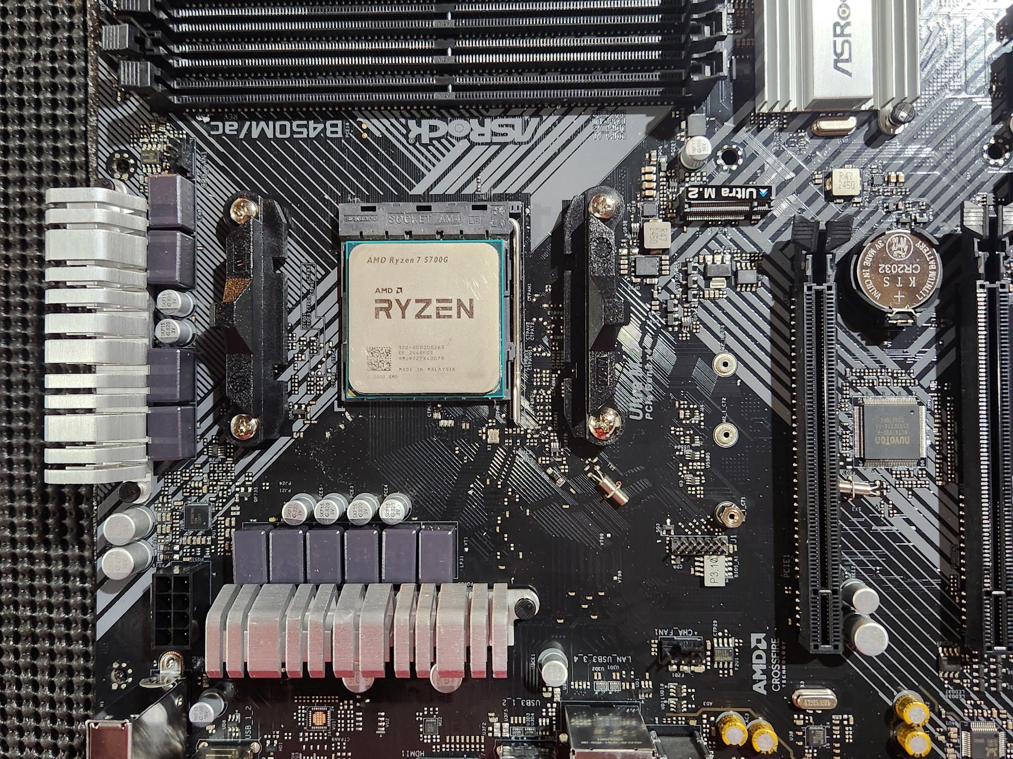 Asrock b450m ac/ r2.0 with ryzen 7 5700g cpu and 16gb ddr4 ram along with brand new cpu air cooler