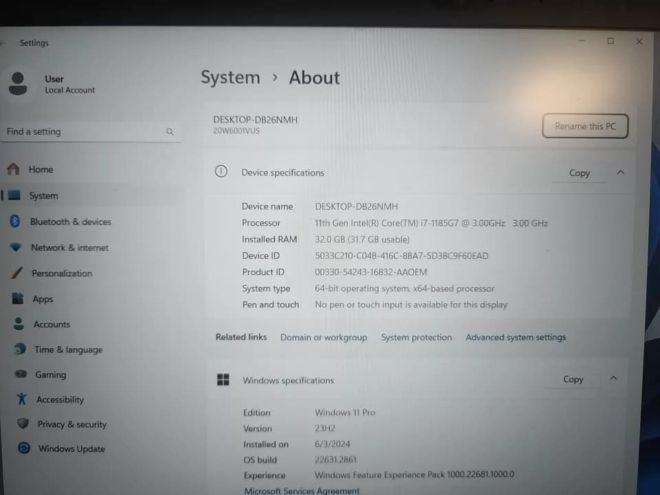 Lenovo P15s (i7 11th gen, 32GB DDR4, 1TB M.2, Quadro T500)