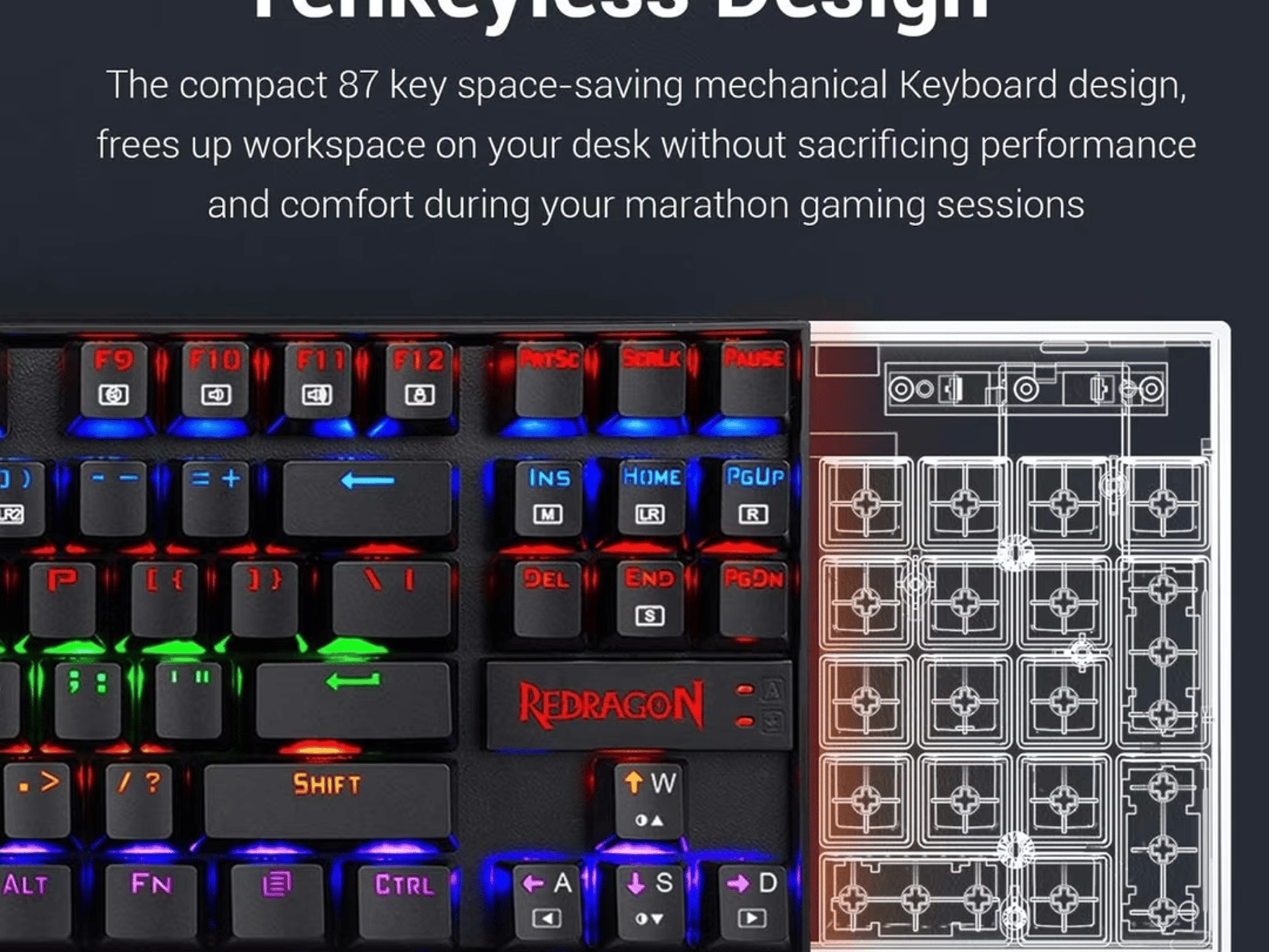 Redragon K552 RGB Mechanical Gaming Keyboard Wired (Black, 87 Keys Blue Switches) (Used, Like New)