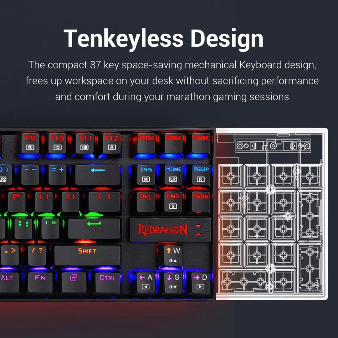 Redragon K552 RGB Mechanical Gaming Keyboard Wired (Black, 87 Keys Blue Switches) (Used, Like New)