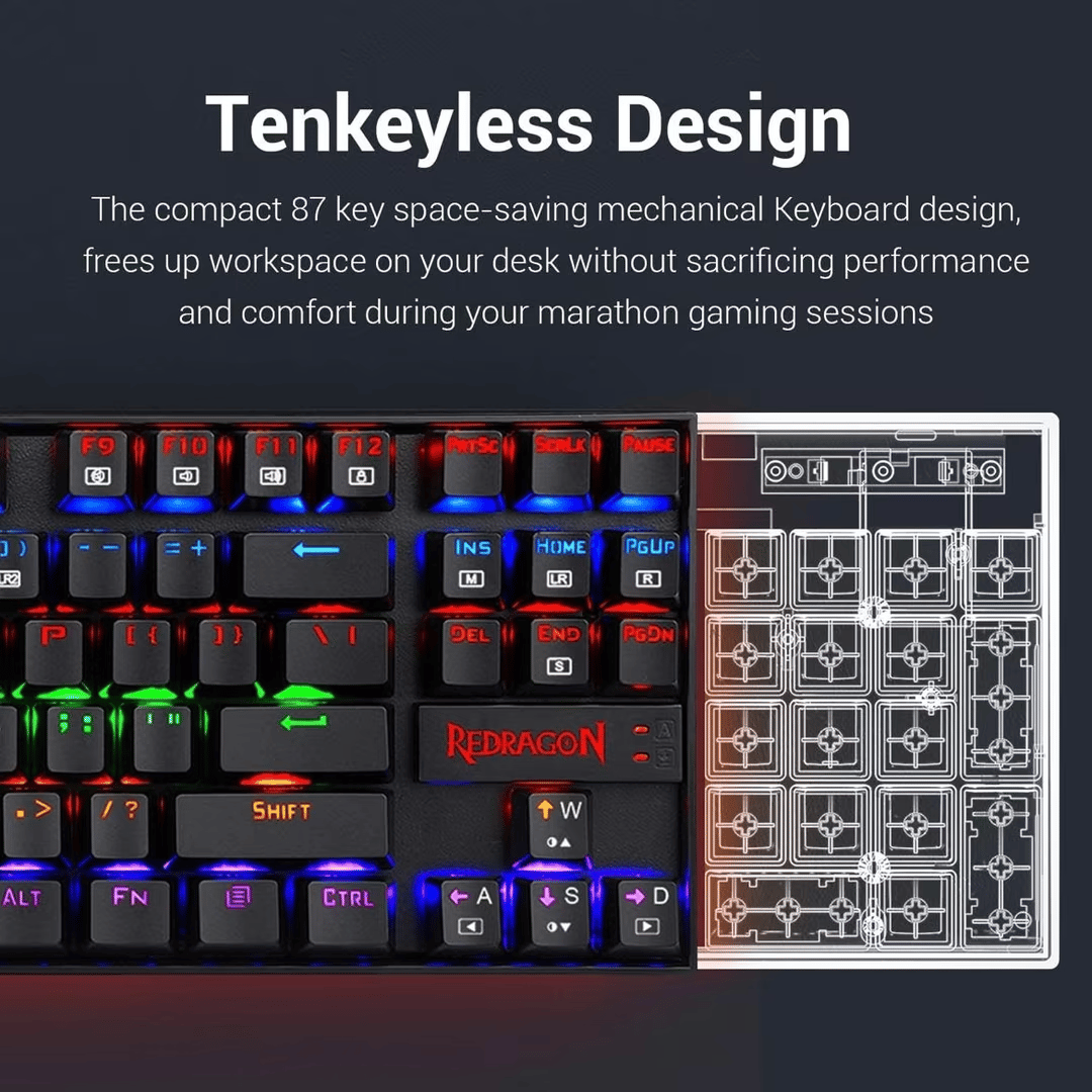 Redragon K552 RGB Mechanical Gaming Keyboard Wired (Black, 87 Keys Blue Switches) (Used, Like New)