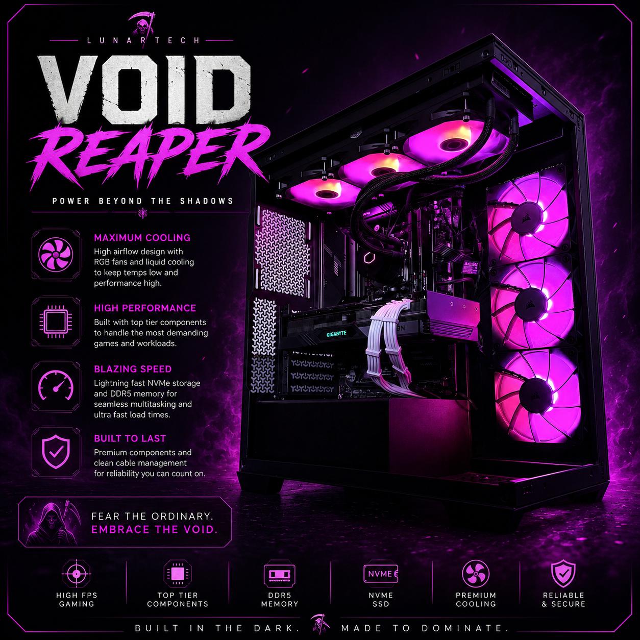 ⚫️"Void Reaper "🟣| 1440p Gaming | Ryzen 9 9900x | RX 7800 XT 16GB | 32B DDR5 Ram | 2TB NVMe