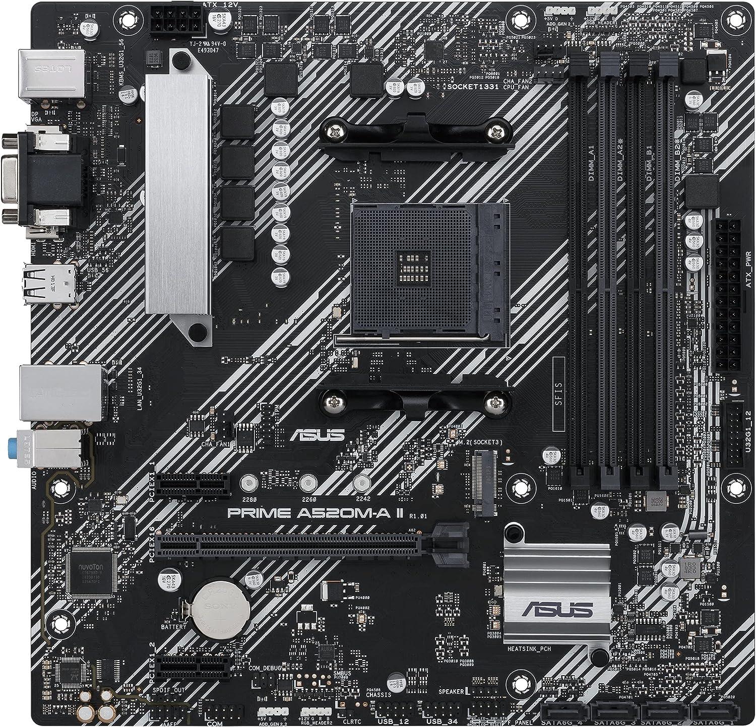 ASUS PRIME A520M-A II-CSM AMD A520 AM4 DDR4 MicroATX Desktop Motherboard
