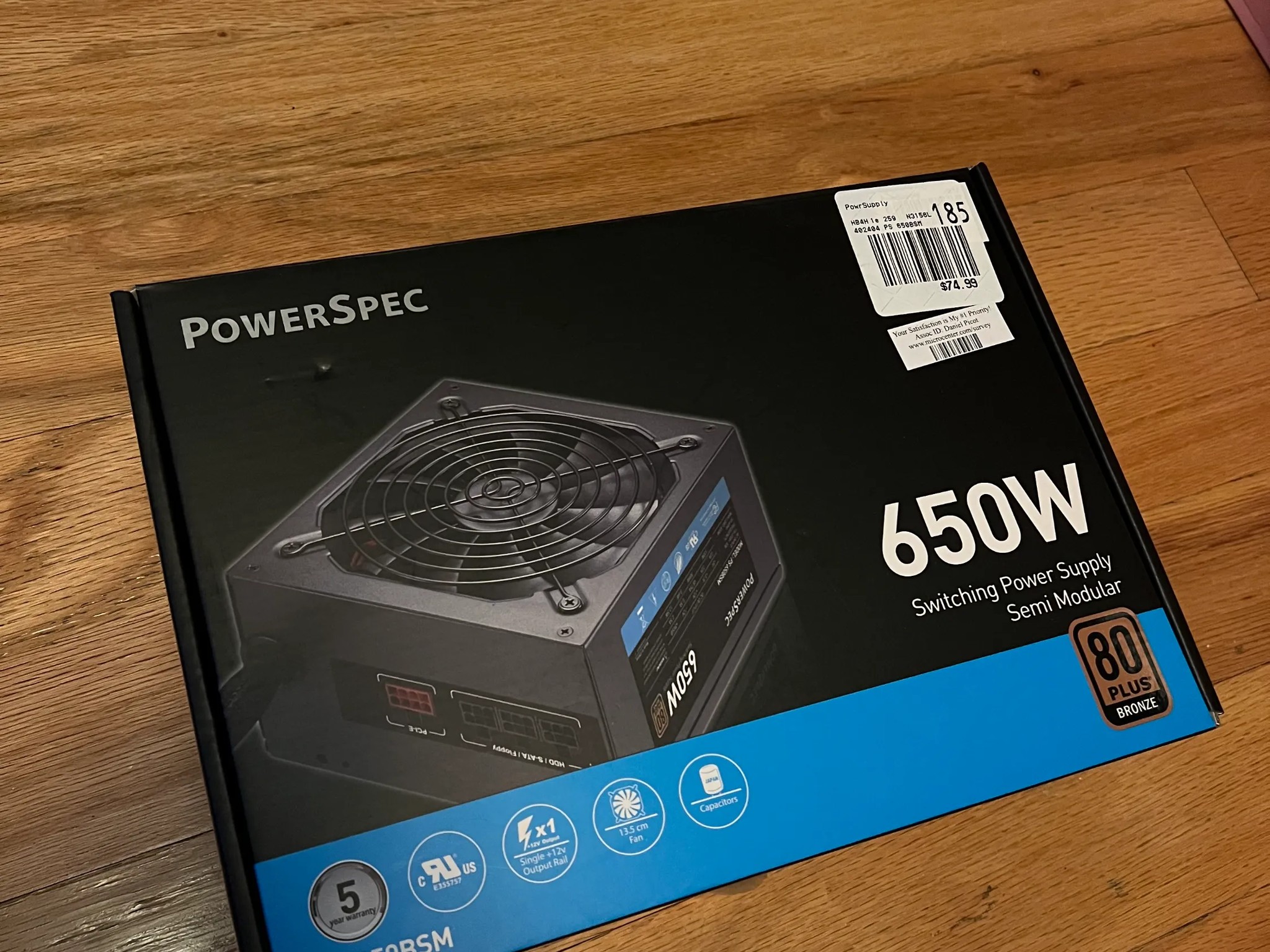 PowerSpec 650 Watt 80 Plus Bronze ATX Semi-Modular Power Supply