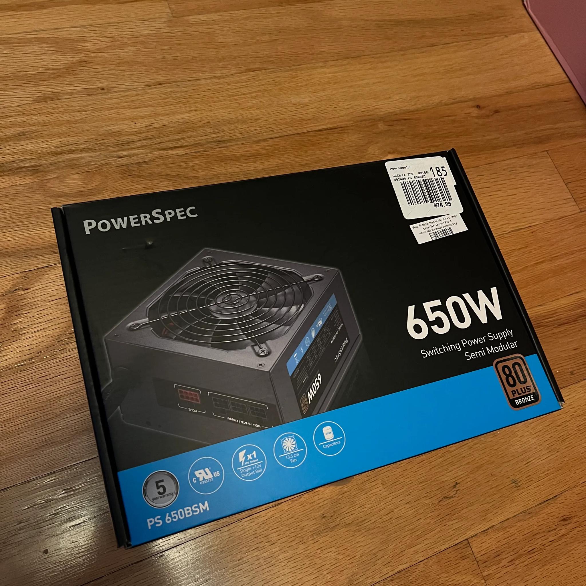 PowerSpec 650 Watt 80 Plus Bronze ATX Semi-Modular Power Supply