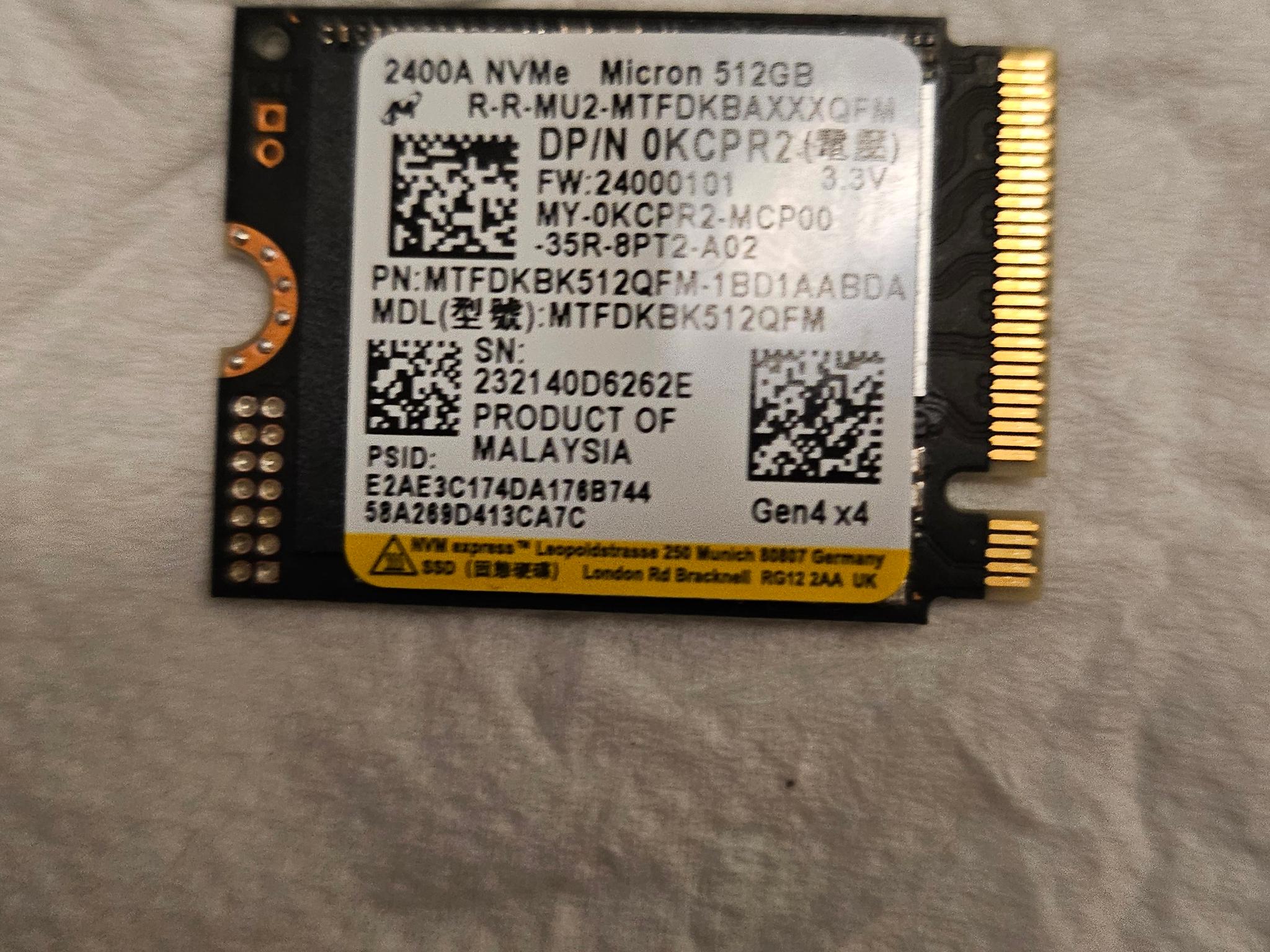 Micron 512GB NVMe 30mm SSD Gen4