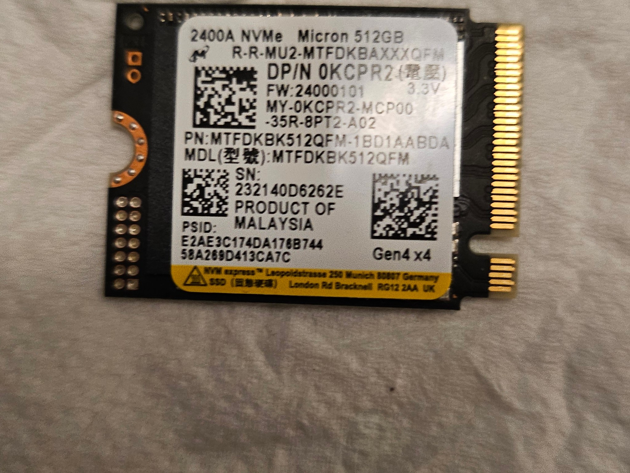Micron 512GB NVMe 30mm SSD Gen4