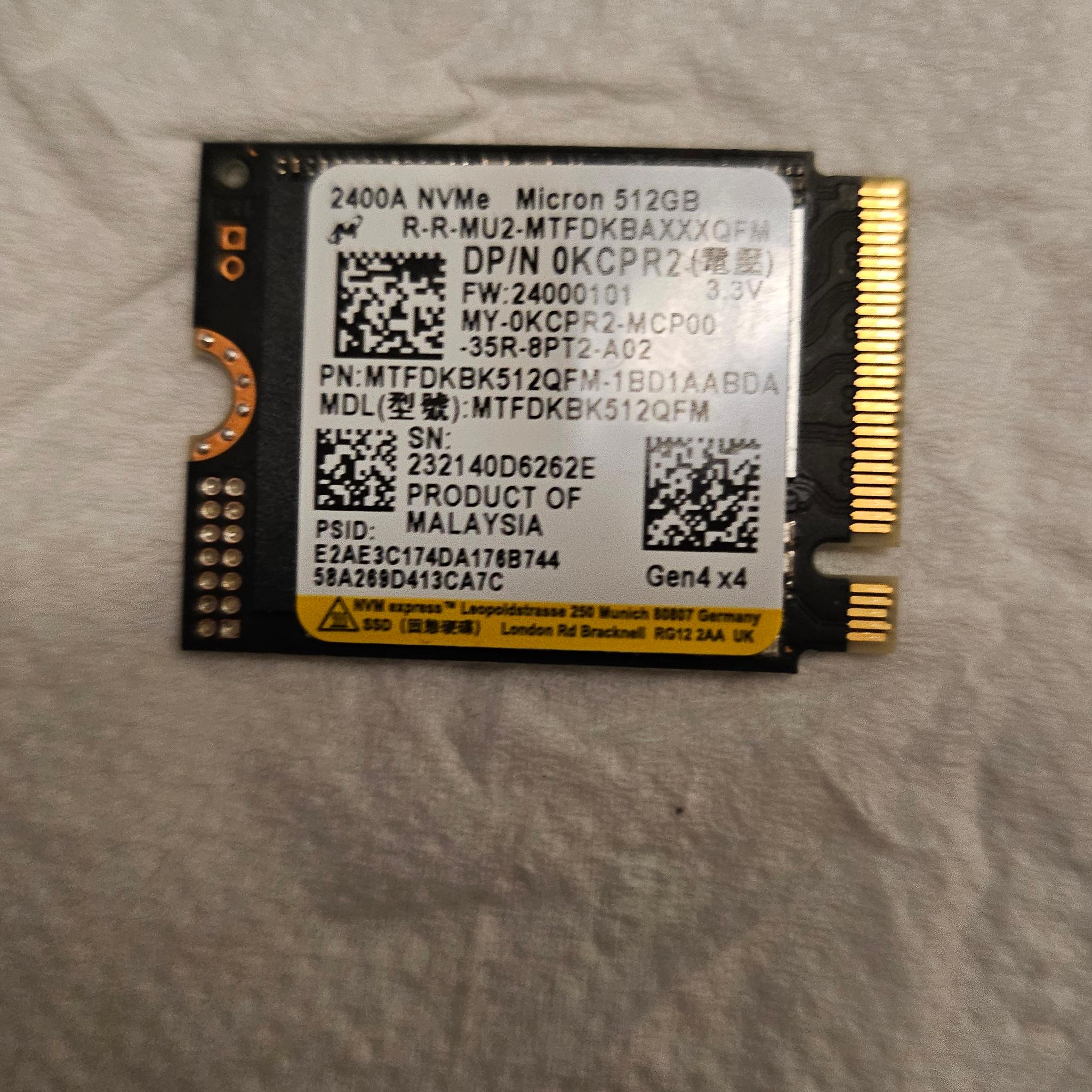 Micron 512GB NVMe 30mm SSD Gen4