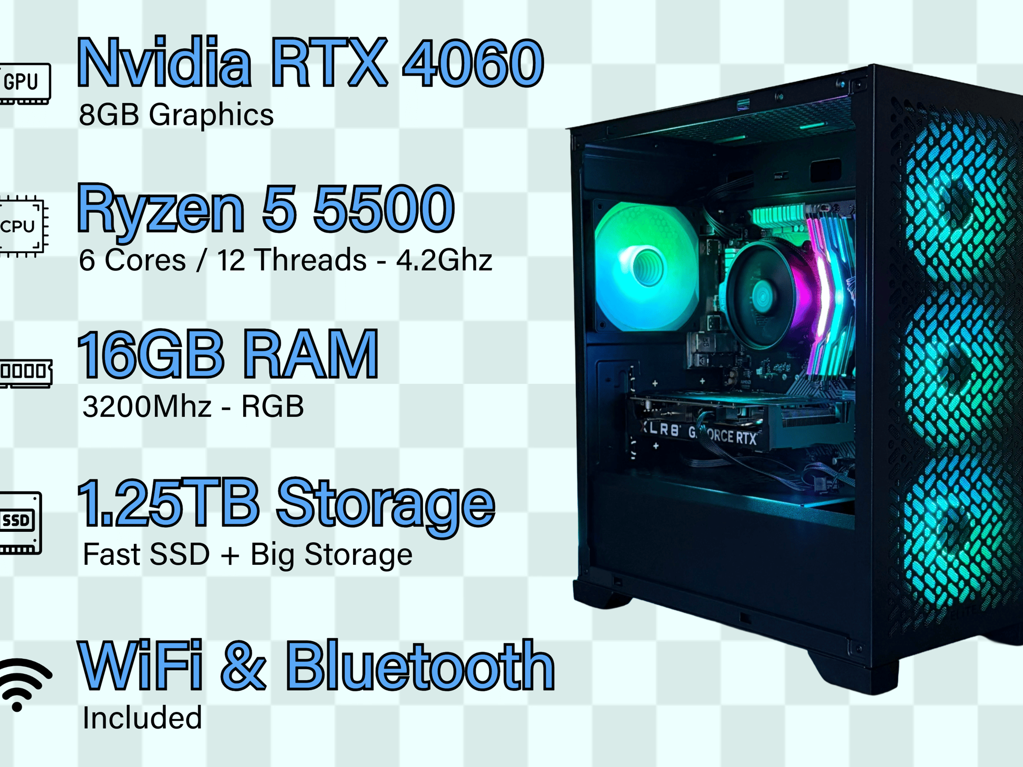 RTX Gaming PC | RTX 4060 | RYZEN 5 5500 | 16GB RAM | 1.25TB Storage