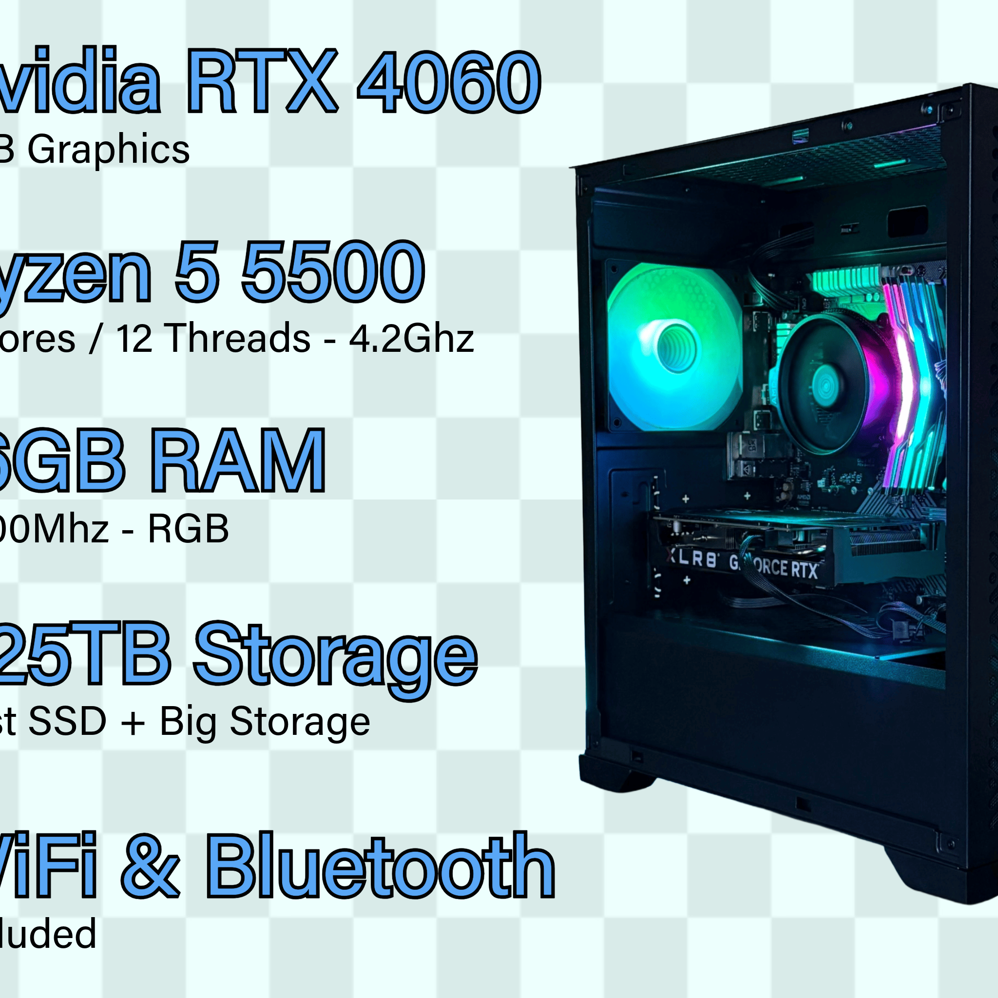 RTX Gaming PC | RTX 4060 | RYZEN 5 5500 | 16GB RAM | 1.25TB Storage