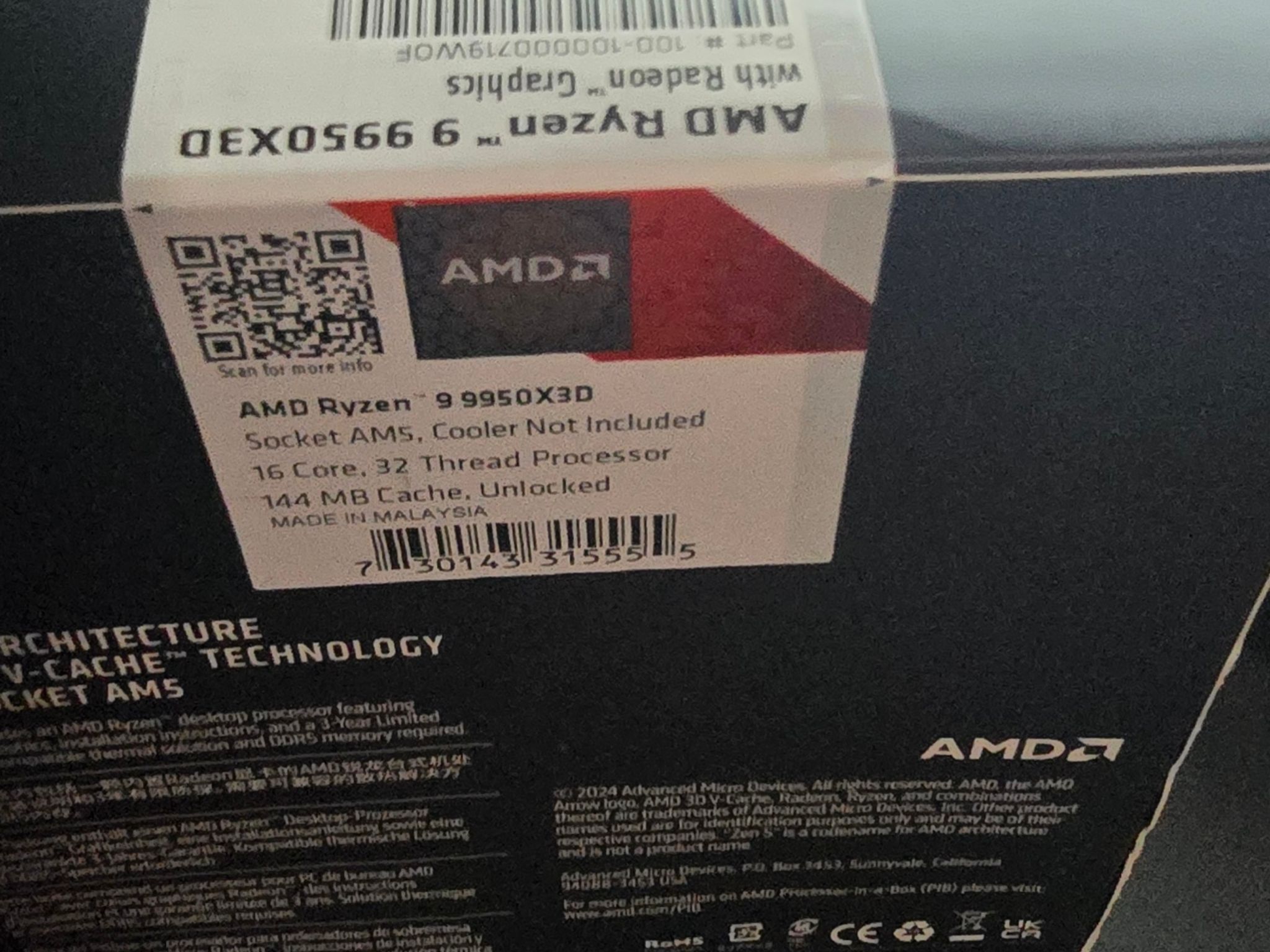 AMD Ryzen 9 9950X3D – Brand New Sealed, Never Opened – $599