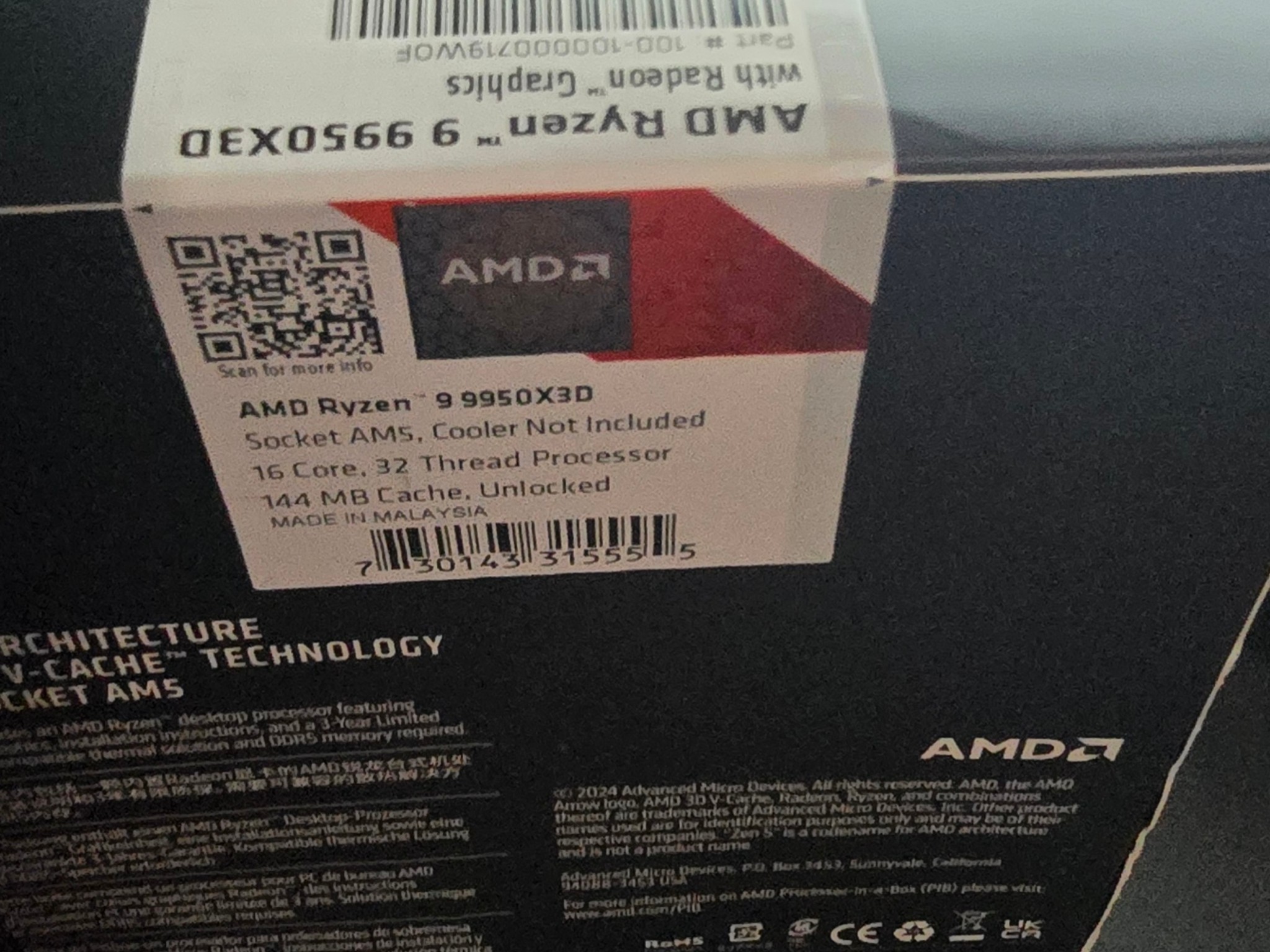 AMD Ryzen 9 9950X3D – Brand New Sealed, Never Opened – $599