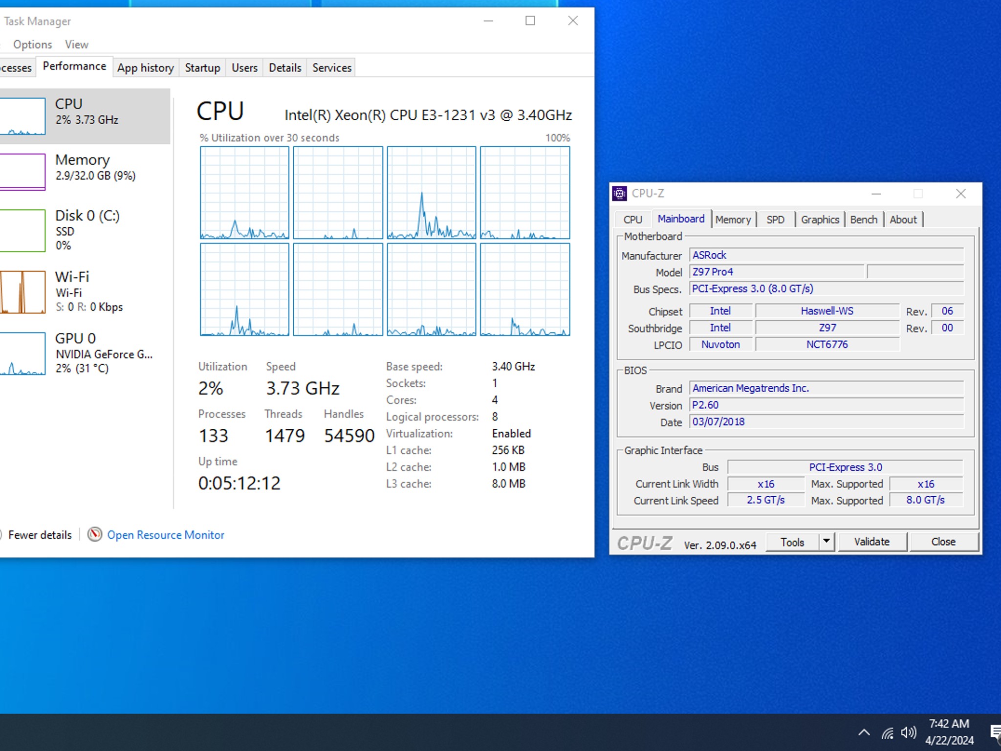Combo: Motherboard/CPU/Memory - Intel Xeon Processor E3-1231 v3 - Asrock Z97 Pro4 - Crucial 32gb Mem
