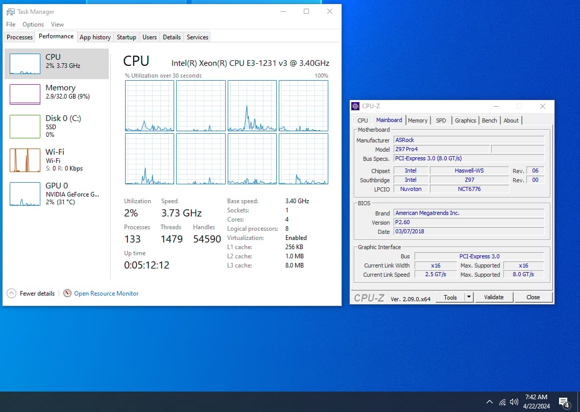 Combo: Motherboard/CPU/Memory - Intel Xeon Processor E3-1231 v3 - Asrock Z97 Pro4 - Crucial 32gb Mem