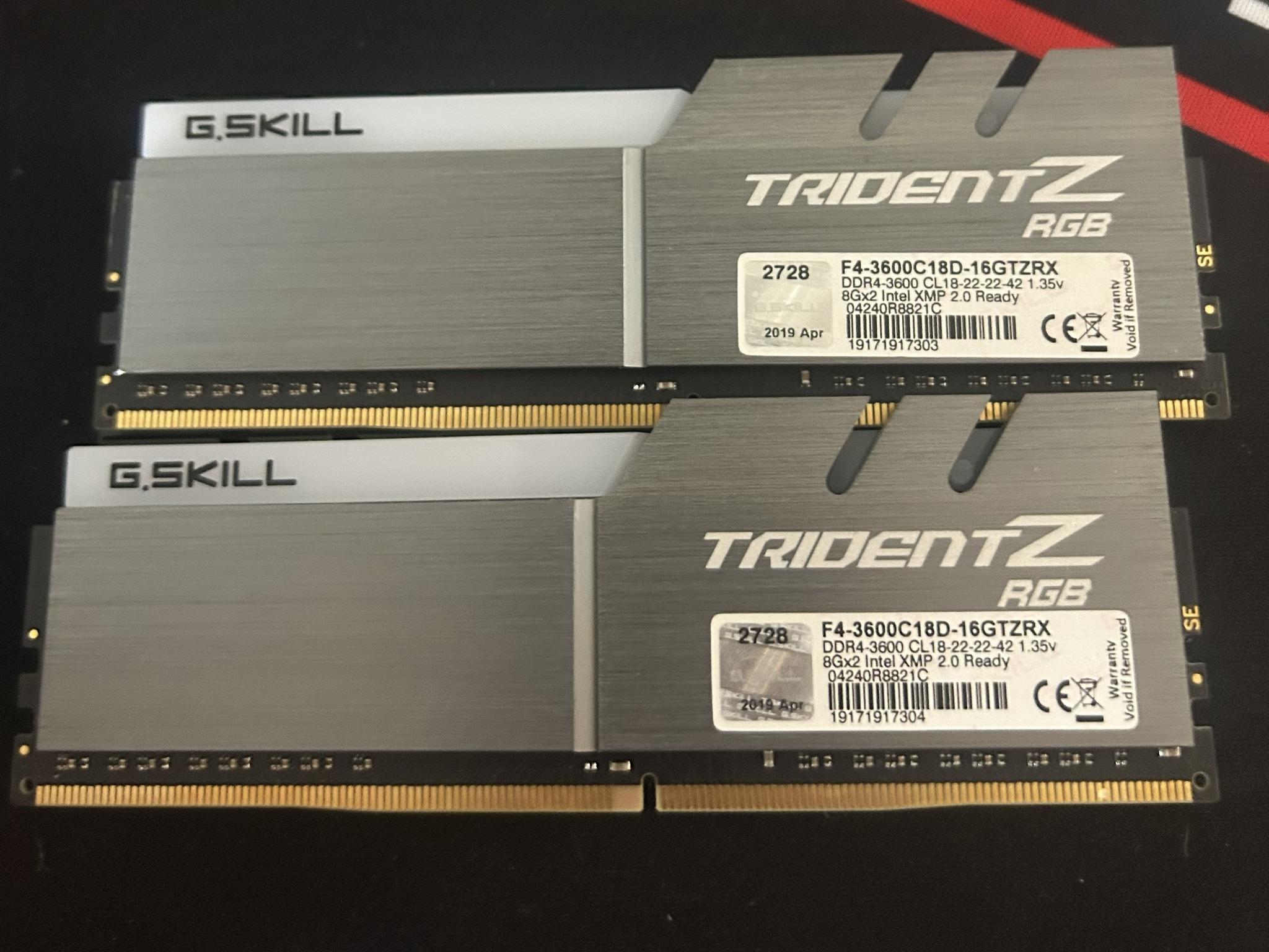 16GB (8GB x 2) G.Skill Trident Z RGB DDR4 3600M/Ts