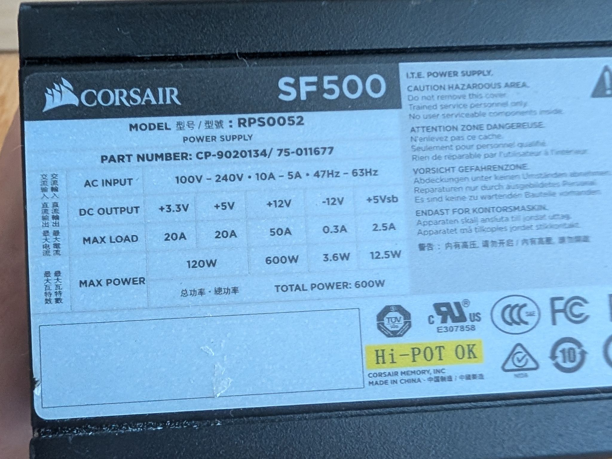 Corsair SF500 SFX PSU