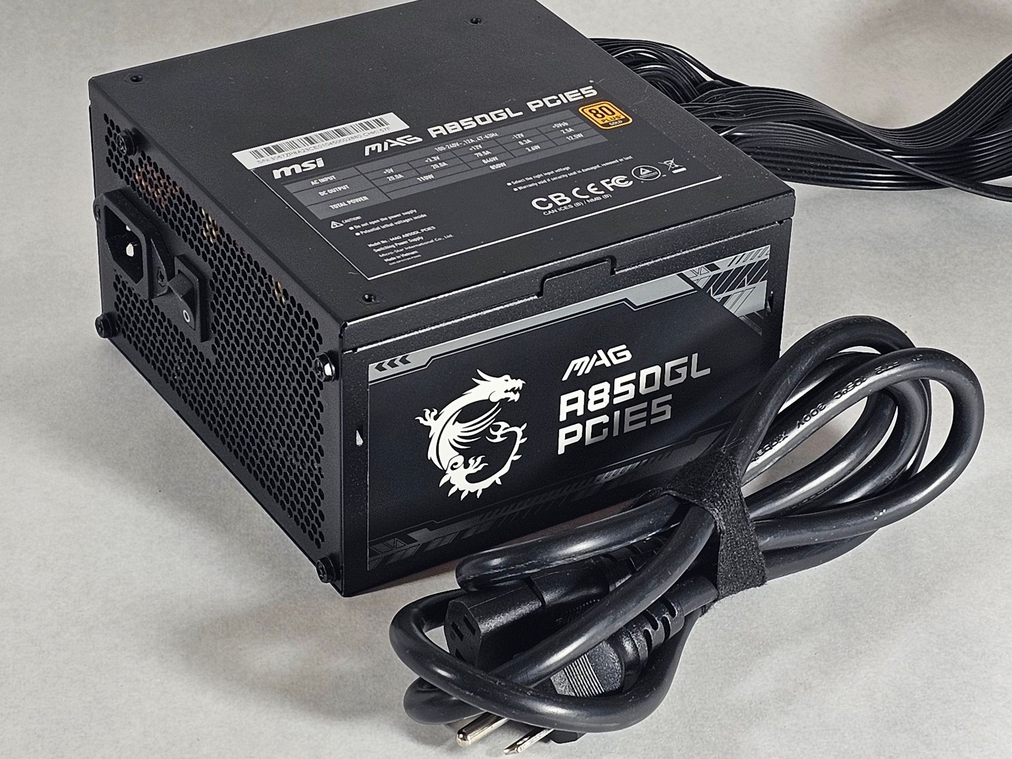 850 Watt PSU 80+ Gold MSI MAG A850GL PCIE5 Power Supply