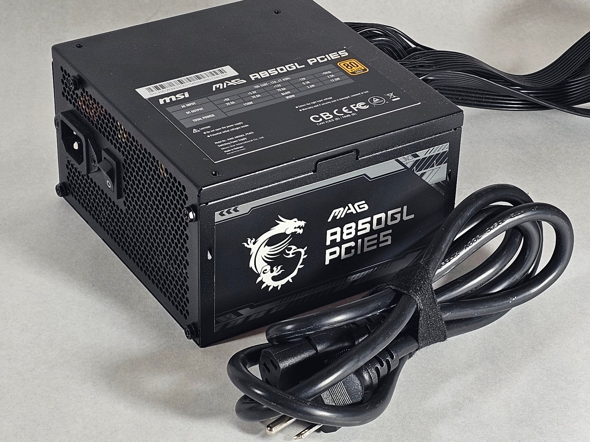 850 Watt PSU 80+ Gold MSI MAG A850GL PCIE5 Power Supply