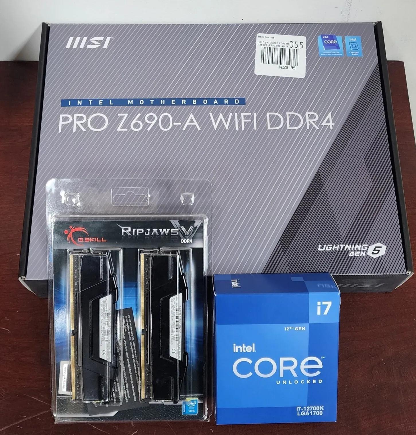 CPU/MOTHRBOARD/RAM COMBO i7-12700K, MSI Z690-A PRO WIFI, G.Skill Ripjaws 32GB DDR4-3200
