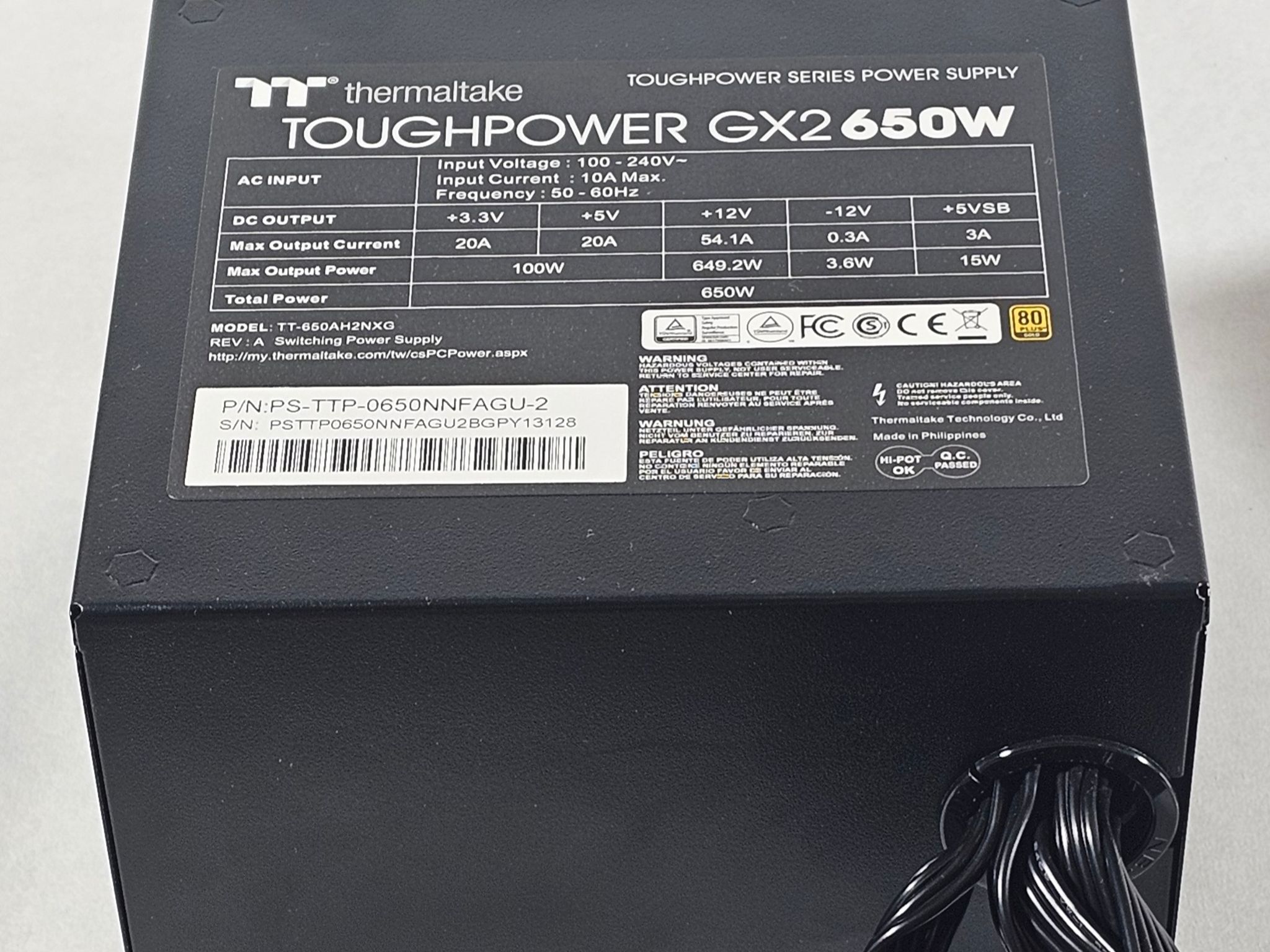 650 Watt PSU 80+ Gold Toughpower GX2 650W Power Supply