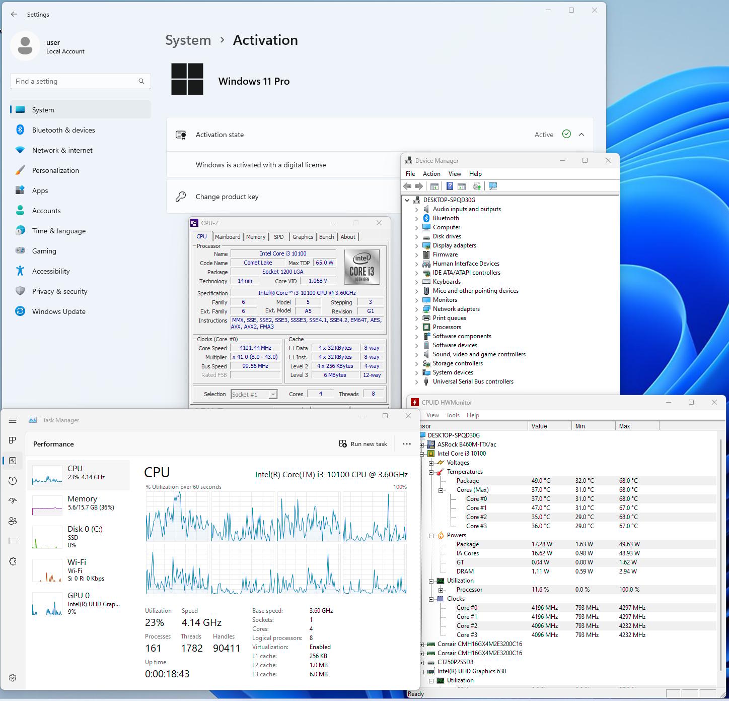 CPU+Motherboard+RAM+SSD combo: AsRock b460m itx, i3 10100, 16 Gb Ram RGB Corsair, Crucial 256G m.2 