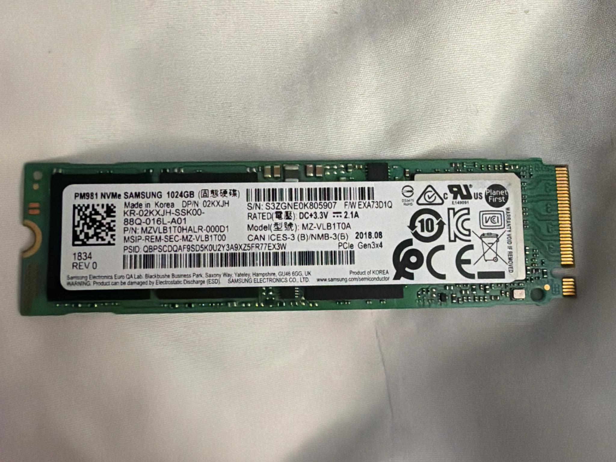 Samsung 1TB NVMe M.2 2280 SSD PM981