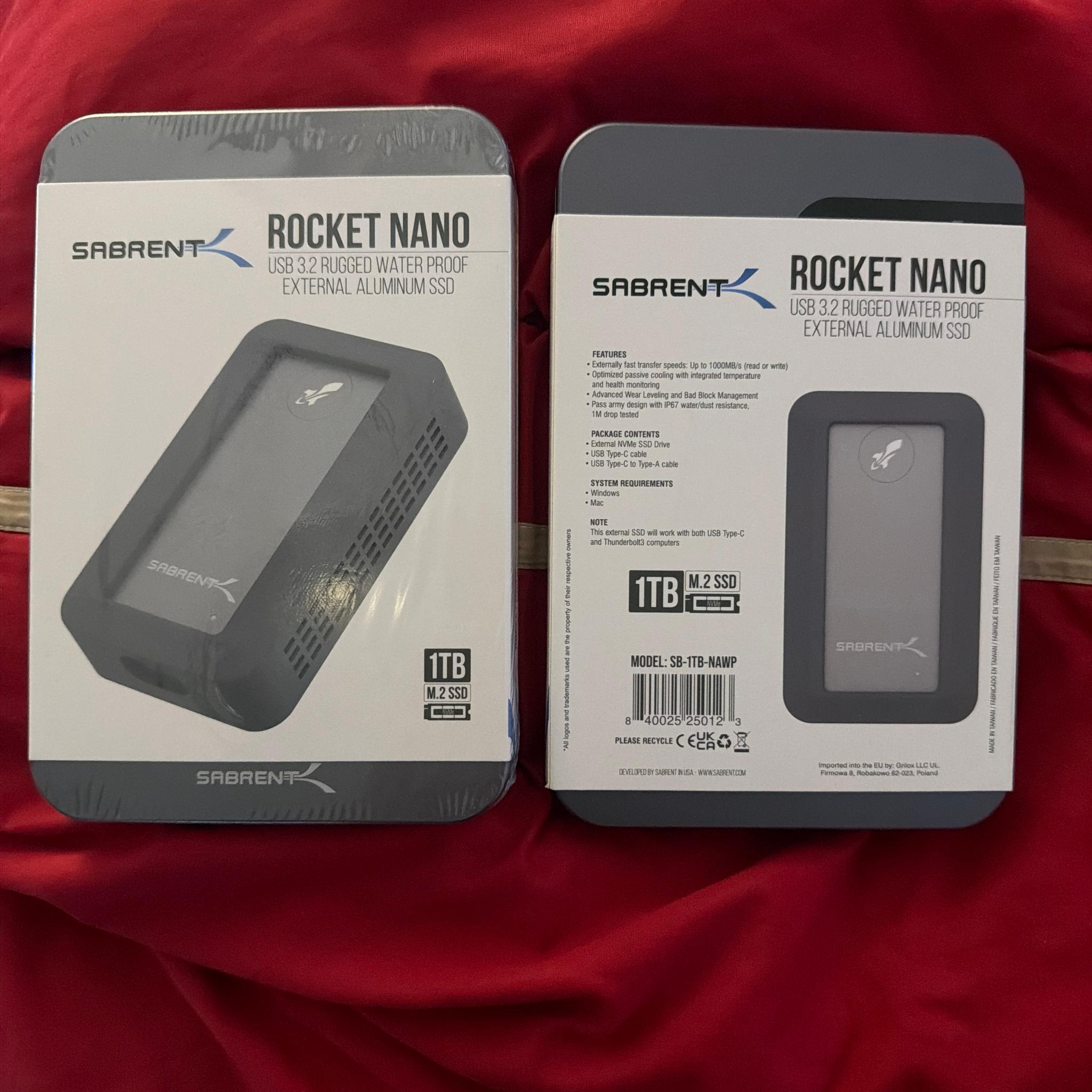 Sabrent Rocket Nano USB 3.2 Waterproof Rugged 1TB 1000MB/s Portable External Aluminum M.2 SSD Drive