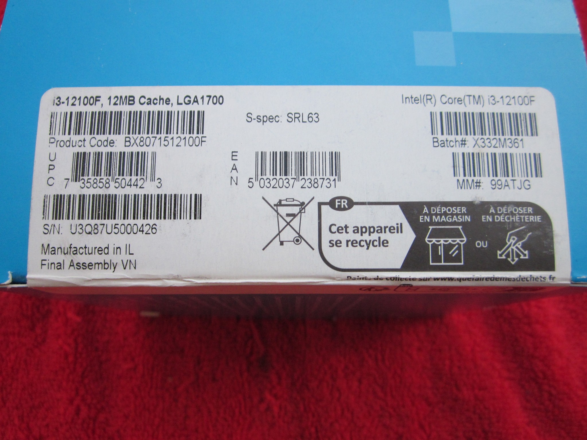 NEW! Intel Core i3-12100F CPU Processor 3.3/4.3 GHz Quad Core LGA1700