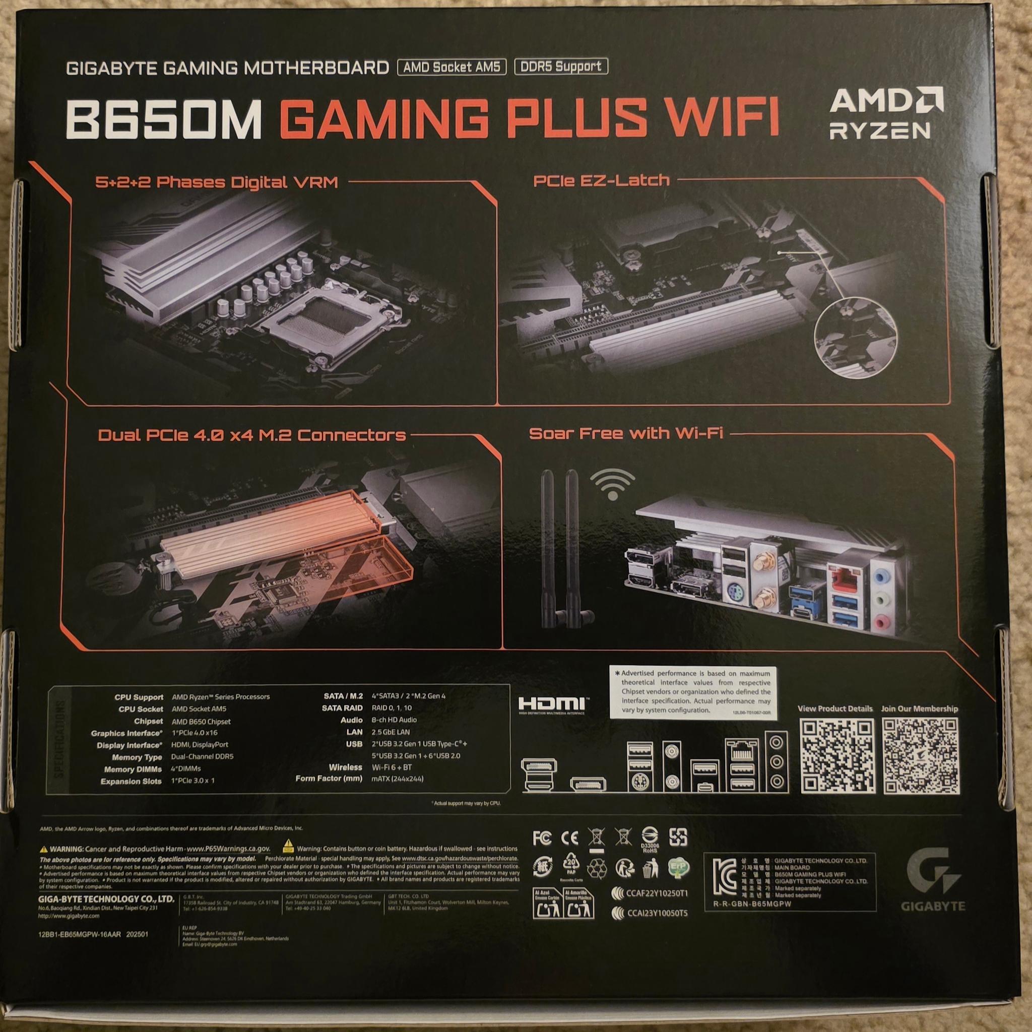 GIGABYTE B650M GAMING PLUS WIFI AM5 mATX Motherboard Brand New In Box