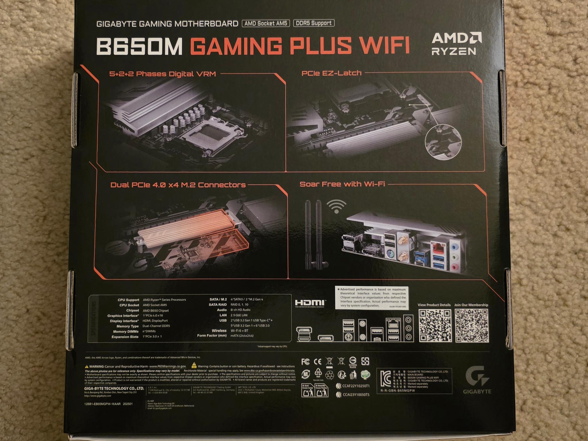 GIGABYTE B650M GAMING PLUS WIFI AM5 mATX Motherboard Brand New In Box