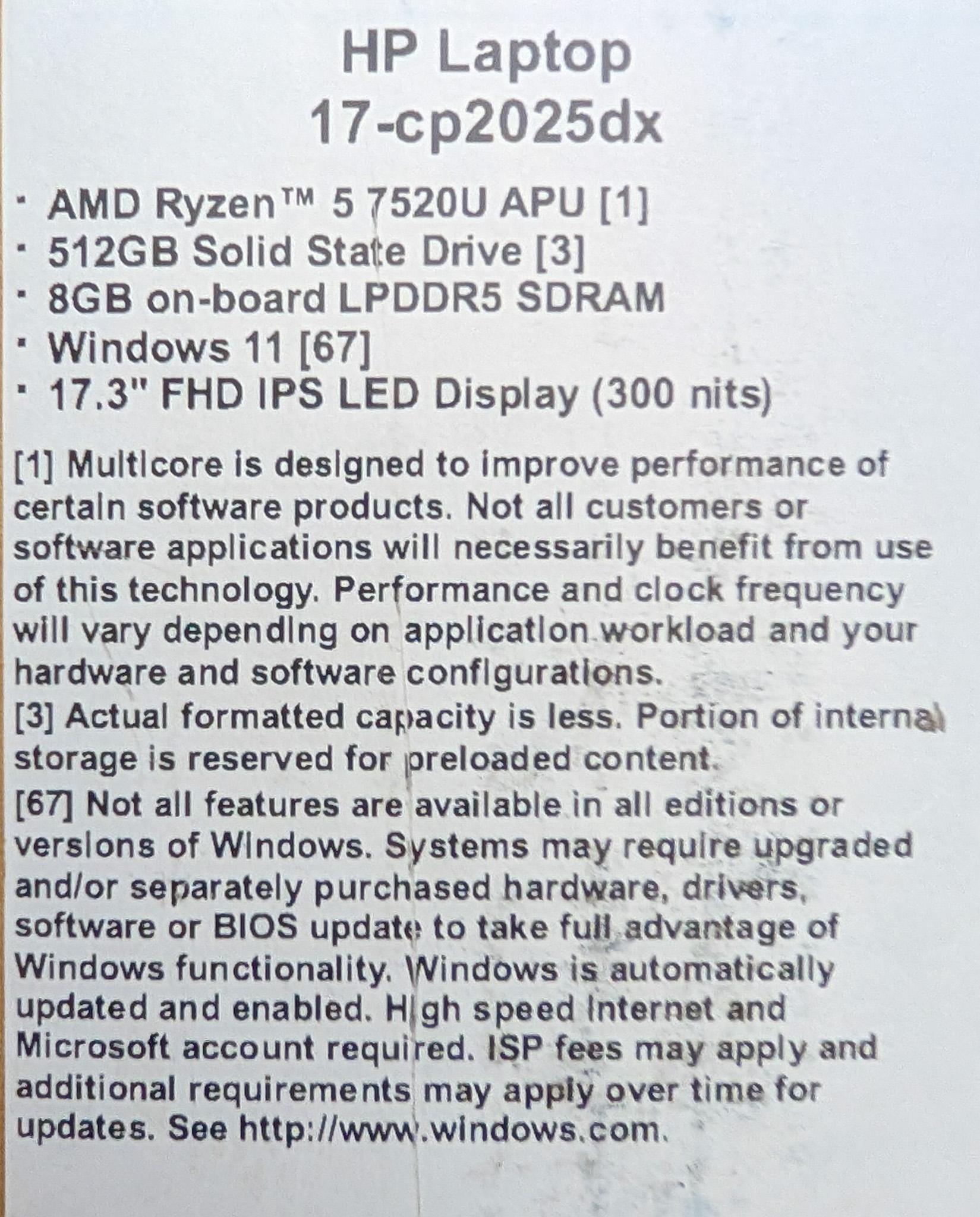 HP 17.3" Laptop 17-cp2025dx – Ryzen 5, 8GB RAM, 512GB SSD, Windows 11