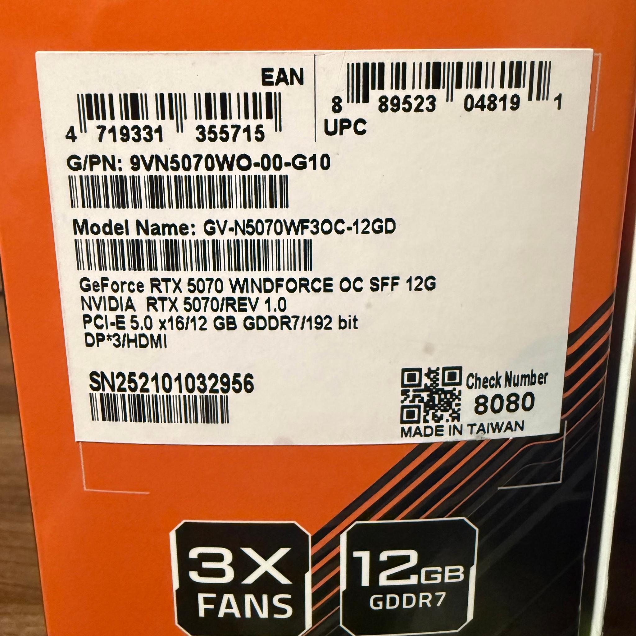 GIGABYTE GeForce RTX 5070 WINDFORCE OC SFF 12G