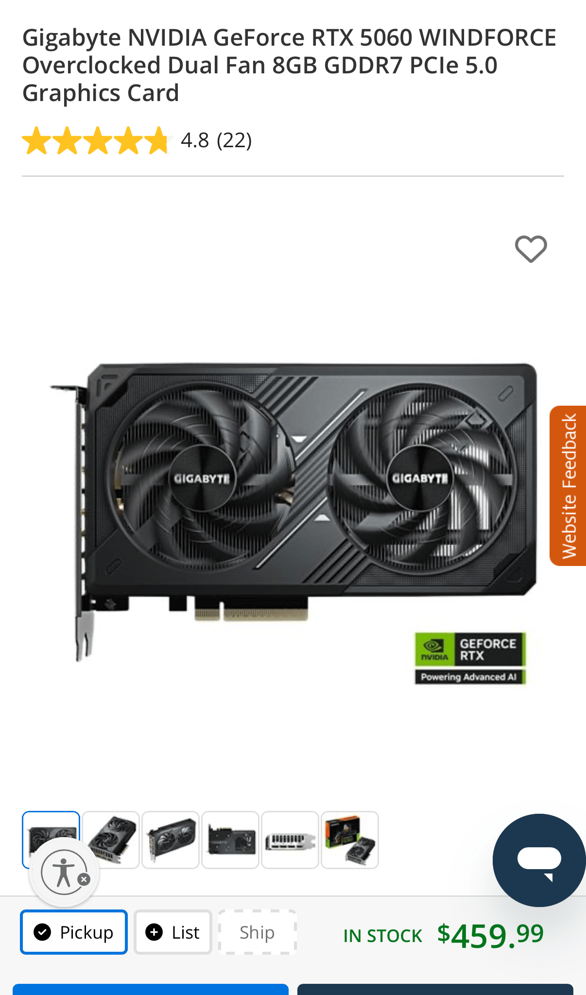 Gigabyte Windforce Nvidia GeForce RTX 5060 8gb GDDR7