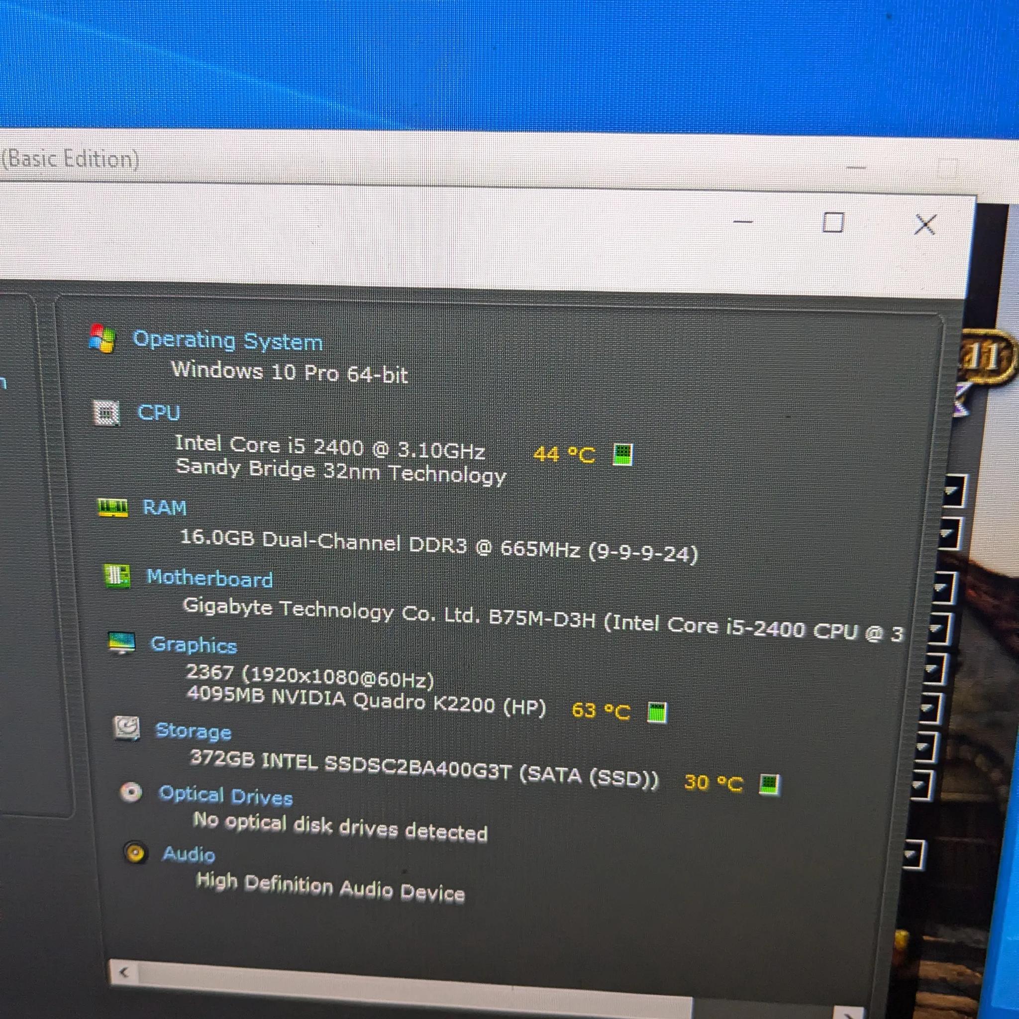 Budget Custom SFF - i5-2400, 16GB RAM, Quadro K2200 4GB (GTX 750 TI), 400GB SSD, Win10, Wifi, RGB