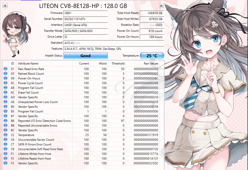 Lite-On CV8 128GB M.2 SATA SSD Tested Working Low Hours