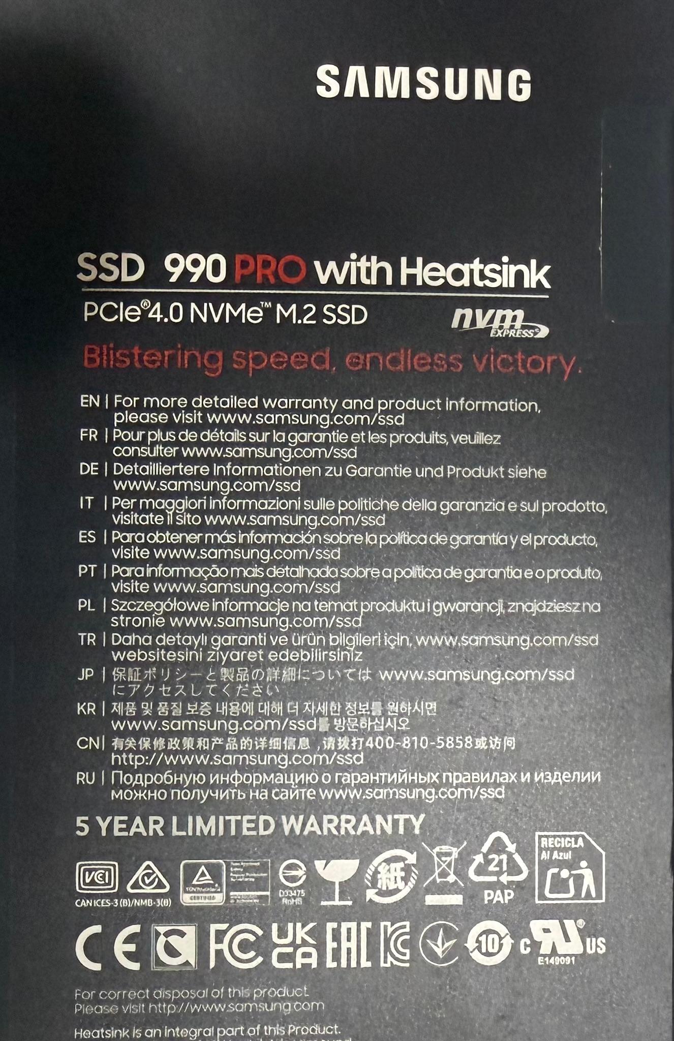 *BNIB* Samsung 990 PRO 4TB SSD PCIe Gen 4x4 NVMe with Heatsink PS5-Ready