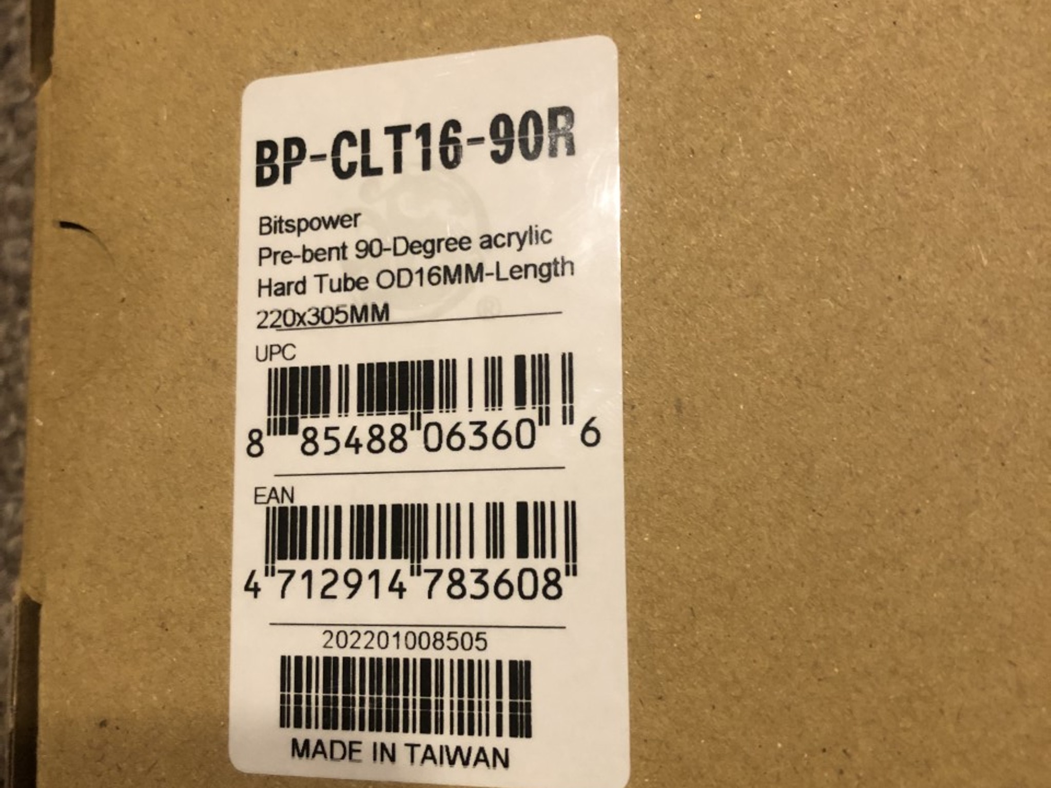 Bitspower Pre-bent 90-Degree acrylic Hard Tube OD16MM-Length 220x305MM