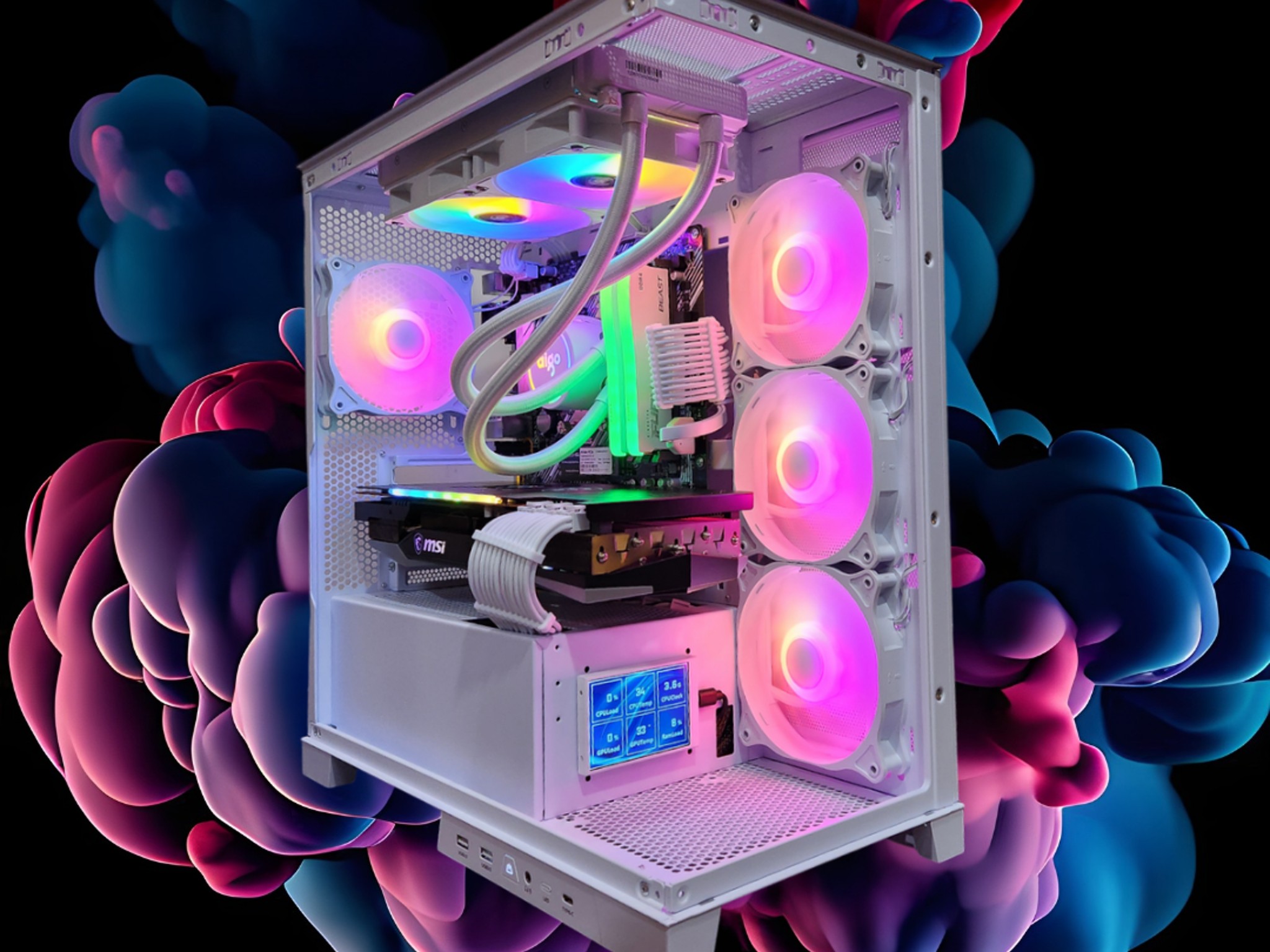 🔐Gateway⛅️: RX 6900 XT | Ryzen 5700x | 32GB DDR4 RAM | 2TB SSD | Mini Screen | RGB Fans | White PC