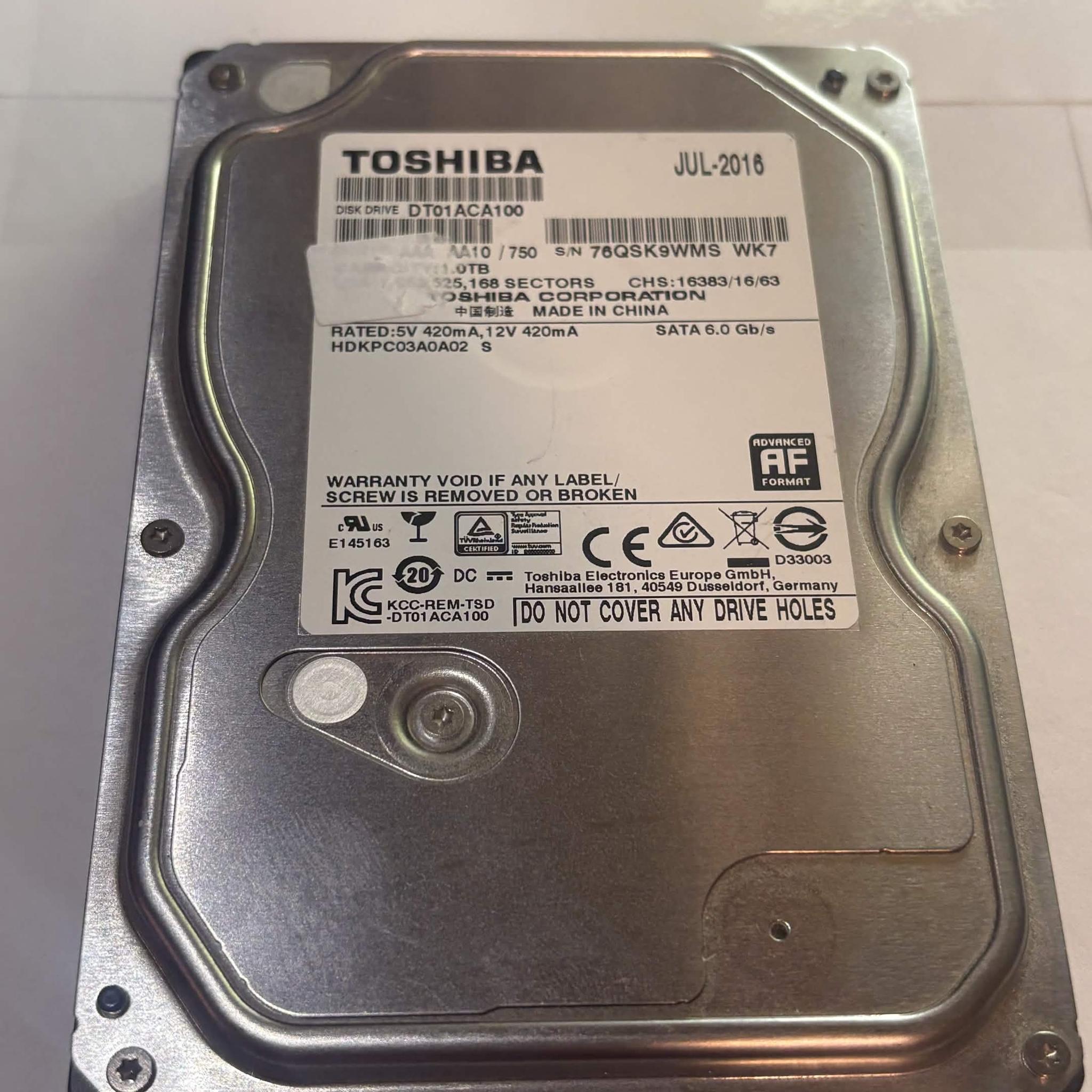 Toshiba DT01ACA100 1TB 7200RPM SATA Hard Drive