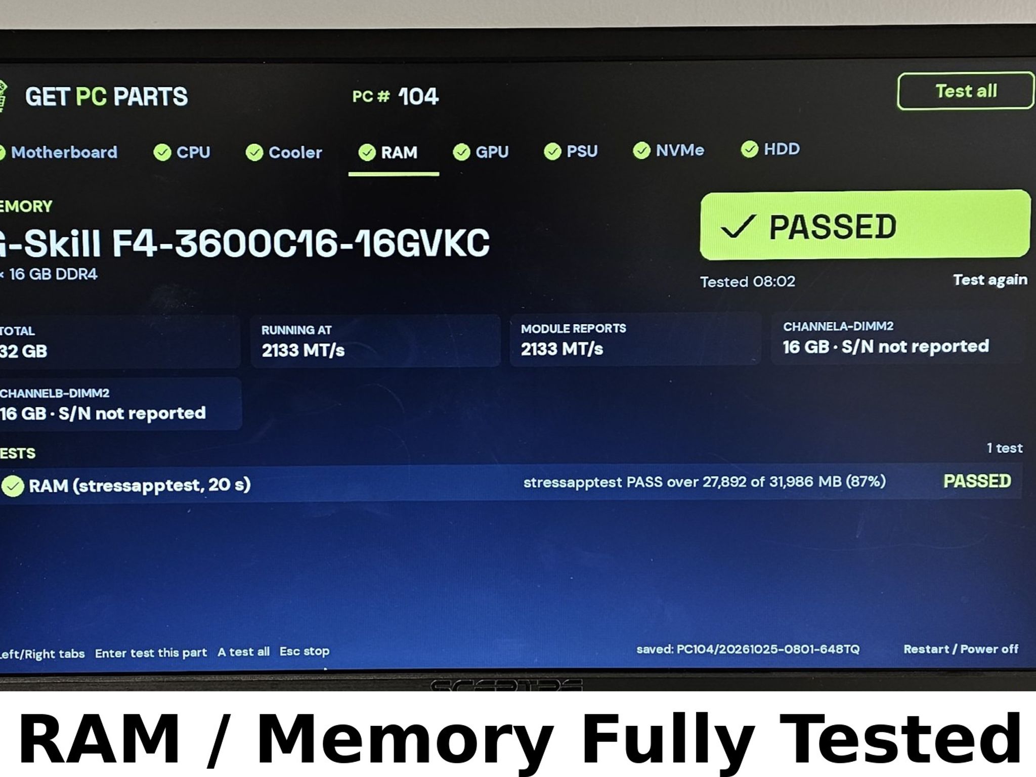 32GB DDR4 (2x16GB) CL16 3600MT/s G.Skill Ripjaws V