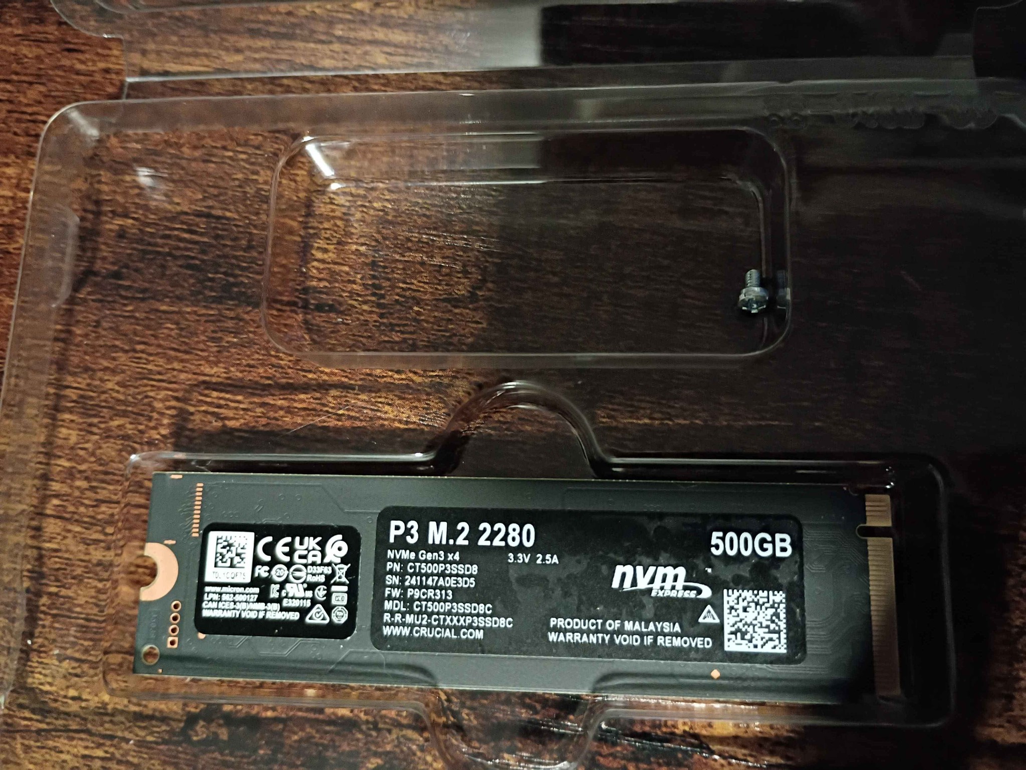 Crucial P3 PCIe Gen3 NVMe 500GB SSD