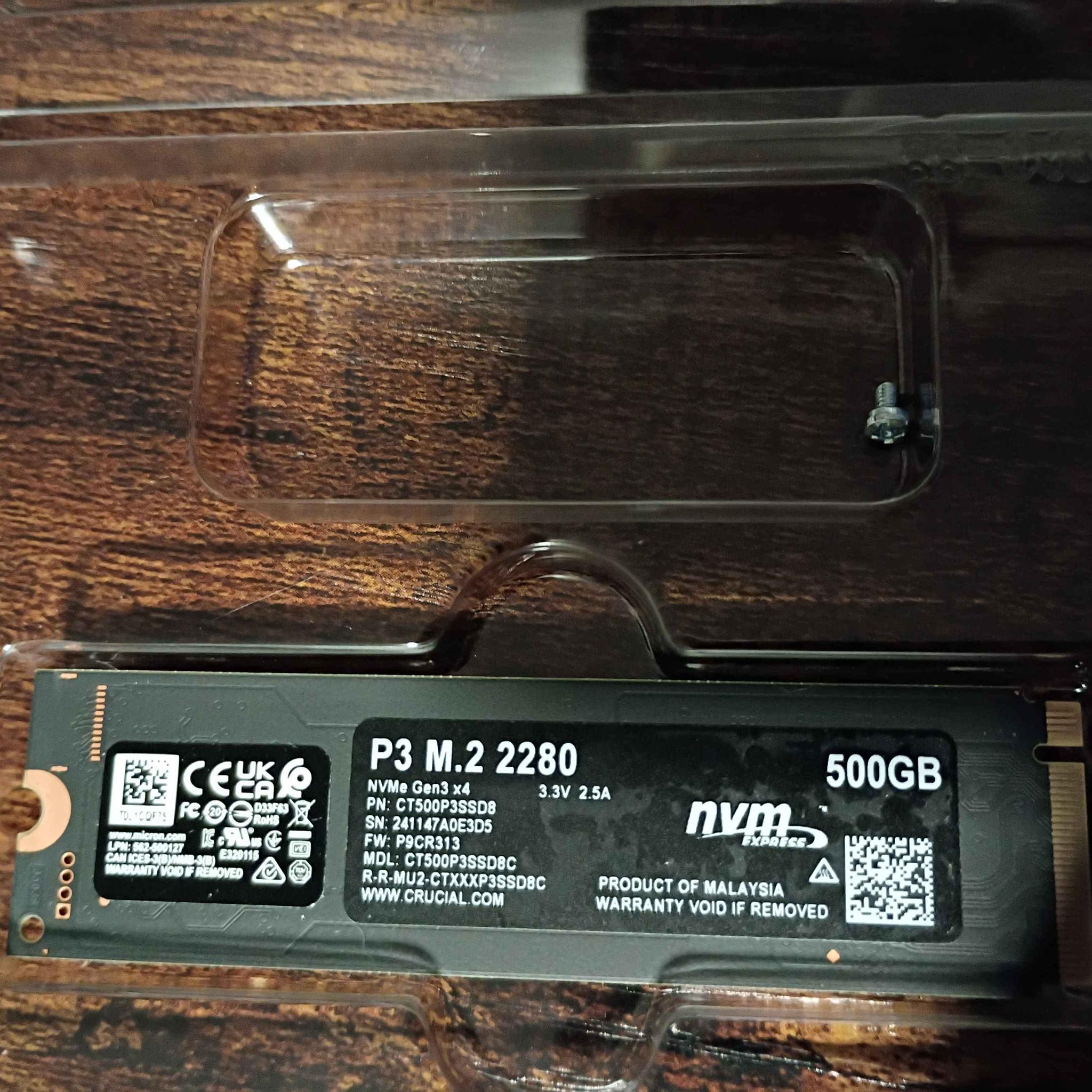 Crucial P3 PCIe Gen3 NVMe 500GB SSD