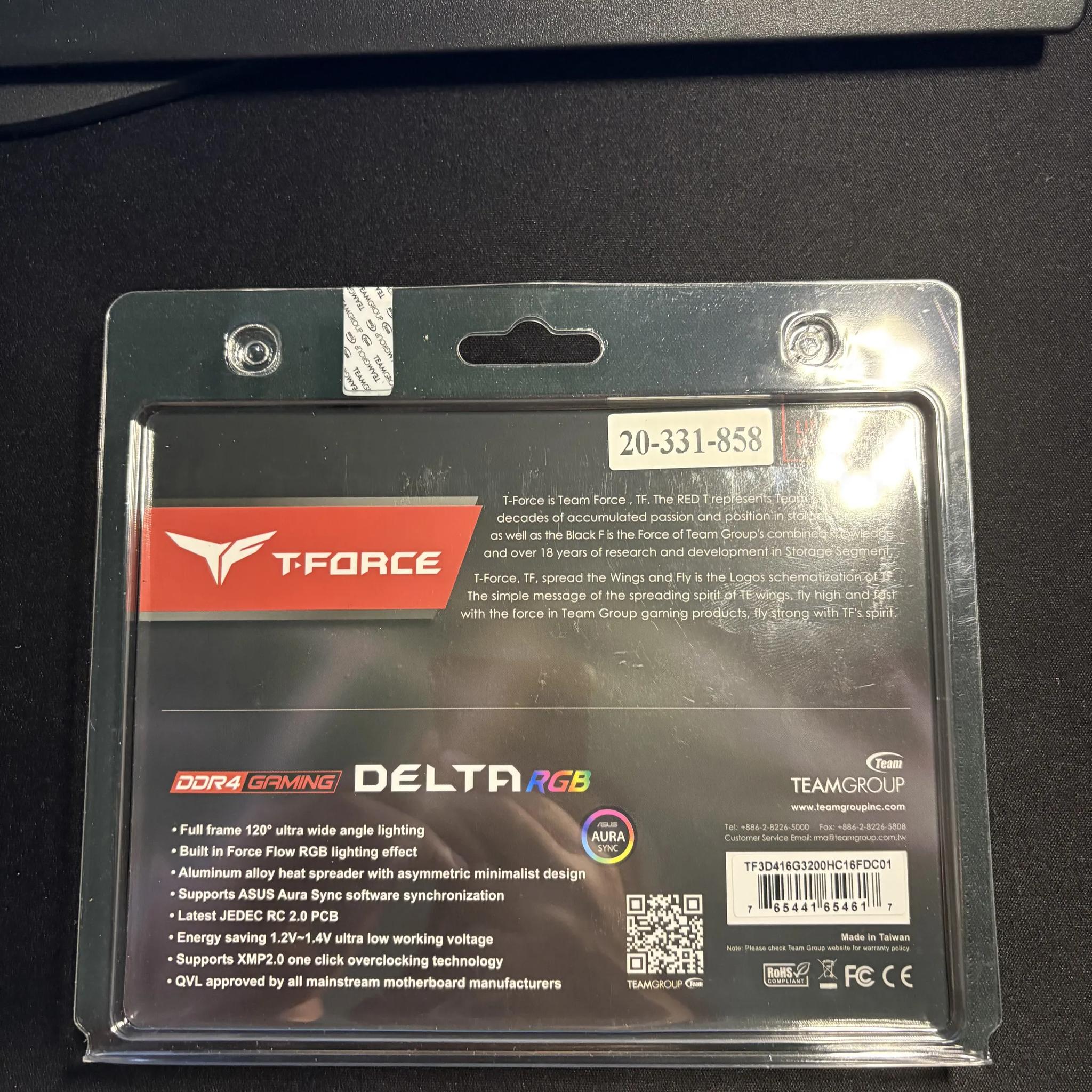 T Force Delta RGB DDR4 16GB (3200MTs | 16-20-20-40) Ram Kit *Still Factory Sealed*