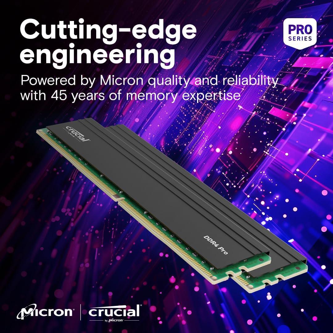 Crucial Pro 32GB DDR4 RAM Kit (2x16GB) High-Performance 3200MHz CL22