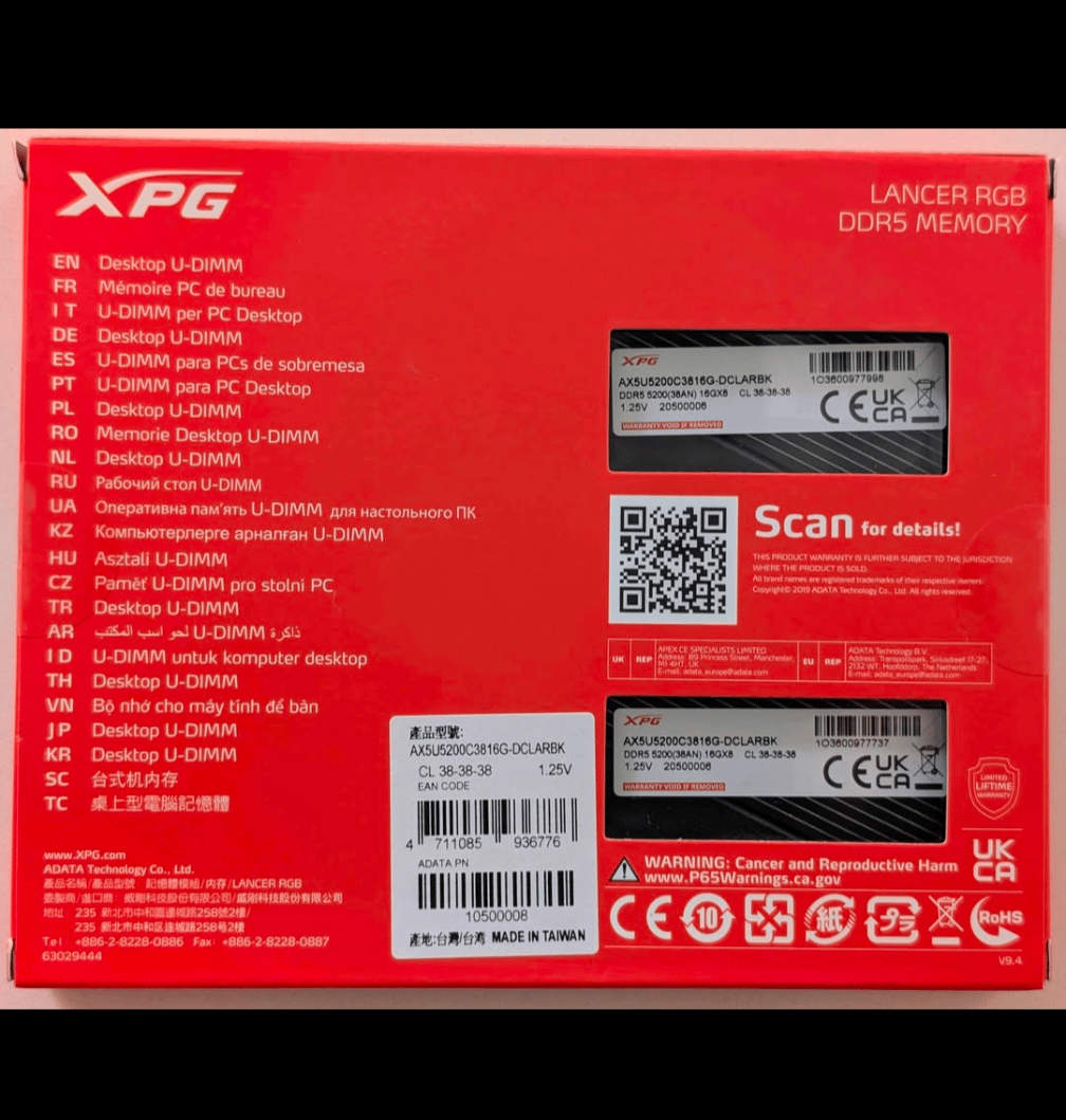 XPG Lancer 32GB DDR5 5200MHz RGB