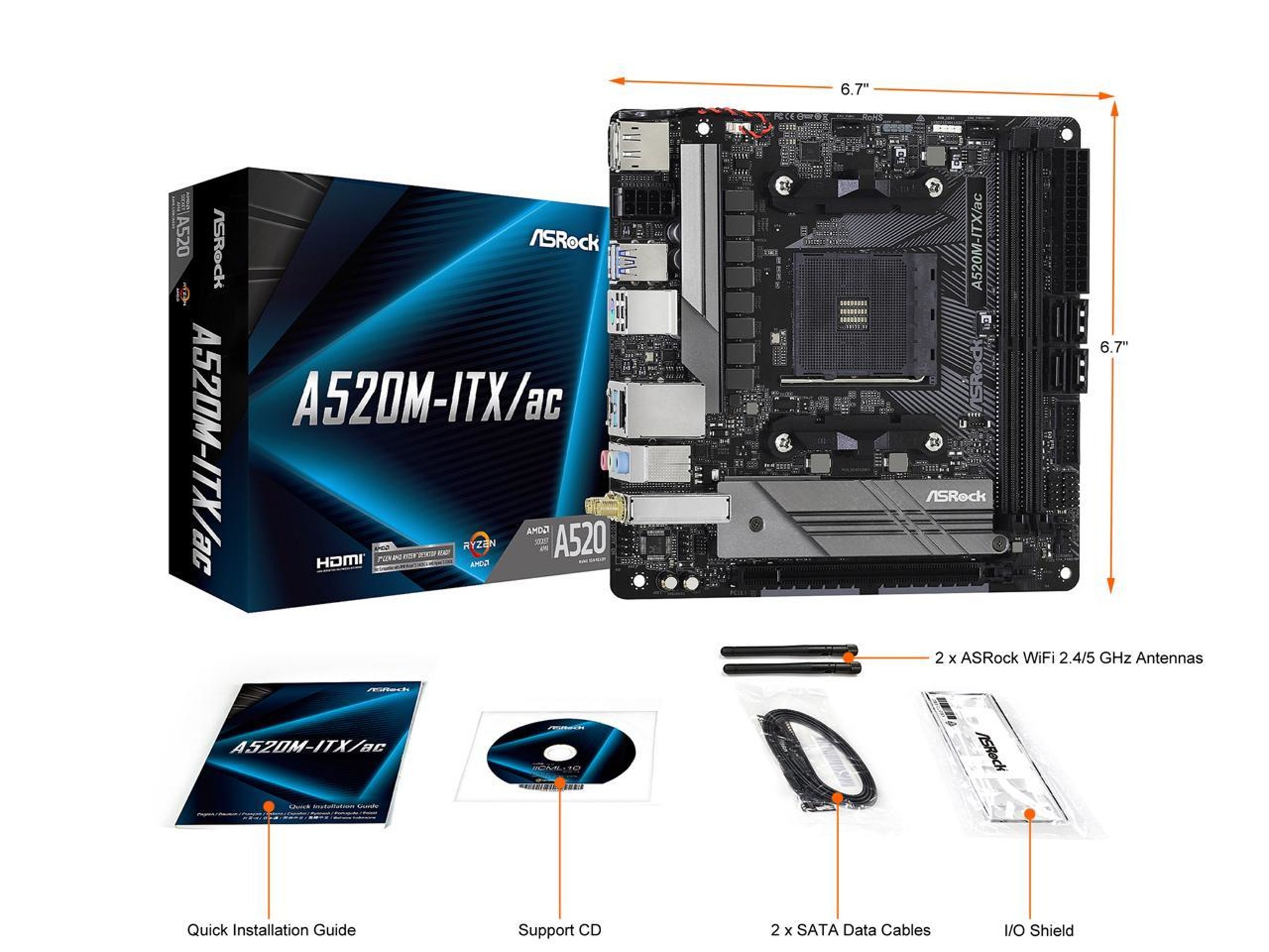 BNIB ASRock A520M-ITX/AC Mini-ITX computer motherboard AMD AM4